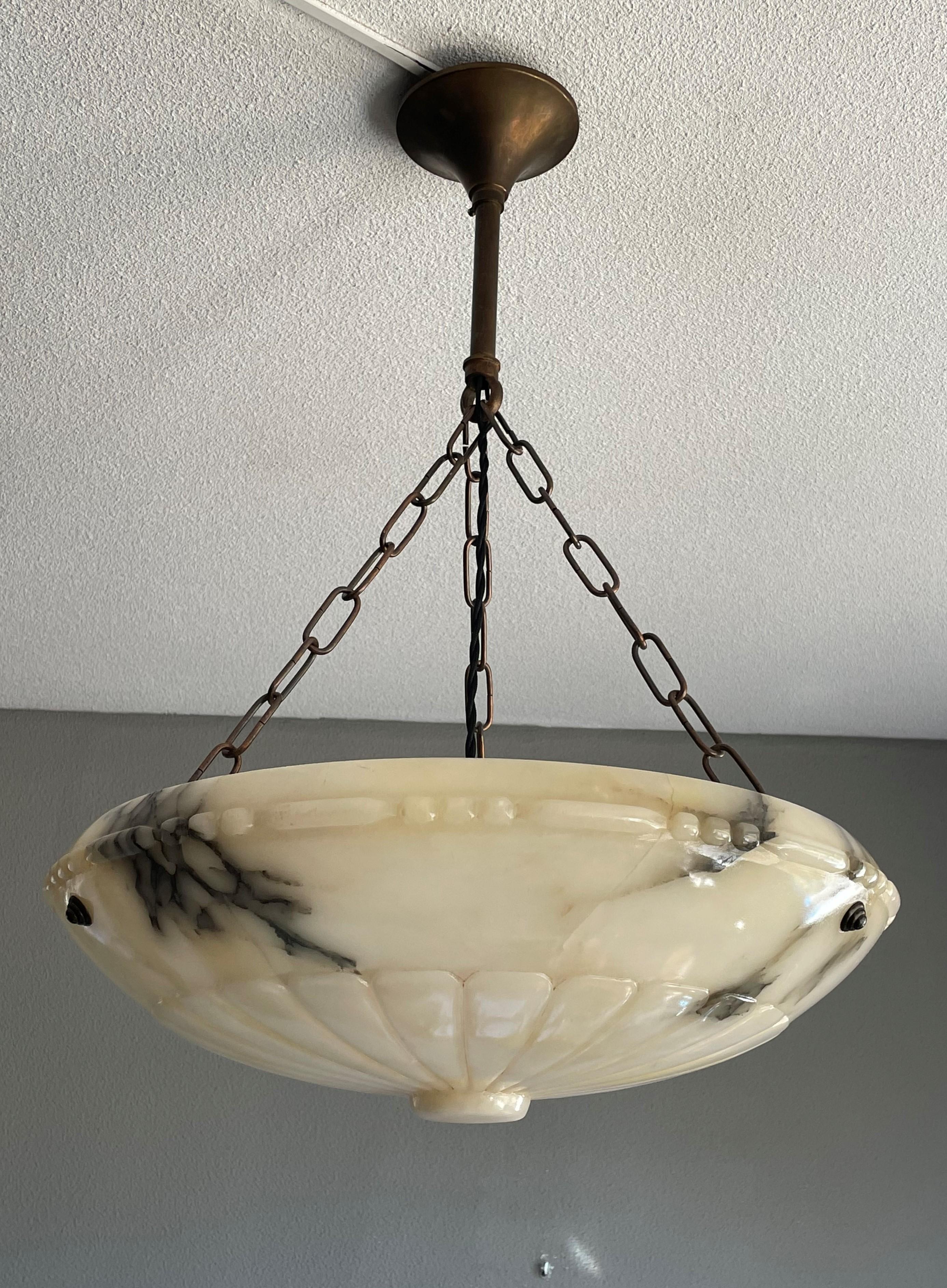 Large & Stunning Design Antique Alabaster Chandelier / Pendant with Brass Canopy 6