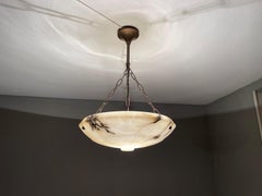 Large & Stunning Design Antique Alabaster Chandelier / Pendant with Brass Canopy