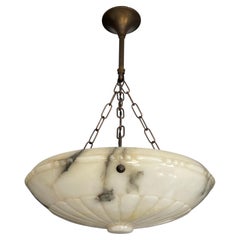 Large & Stunning Design Antique Alabaster Chandelier / Pendant with Brass Canopy