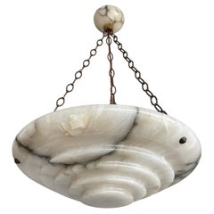 Large & Stunning Design Hand Carved White & Black Alabaster Pendant / Chandelier