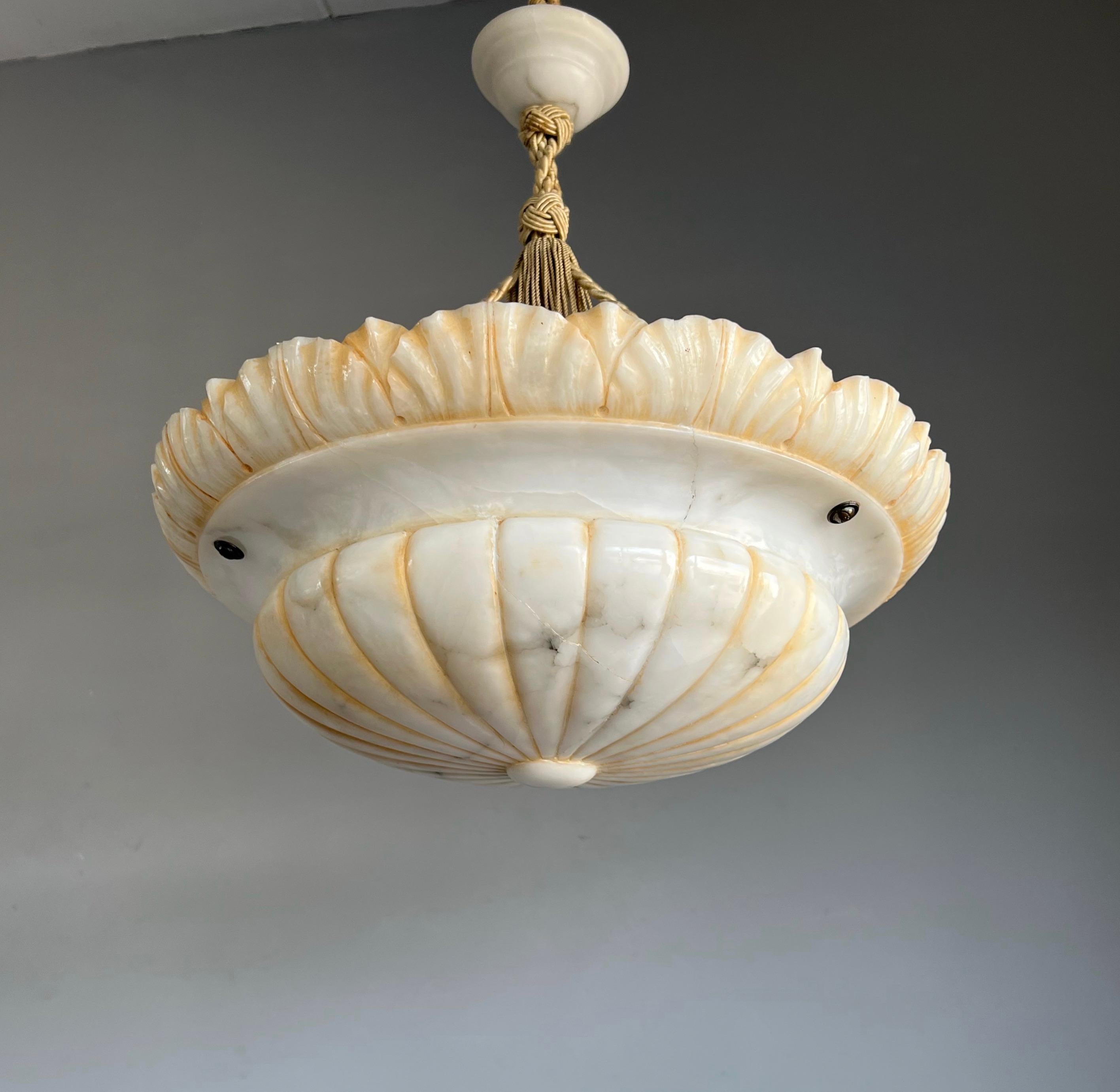 Large & Wonderful Design Hand Carved White Alabaster Pendant Light / Chandelier 6
