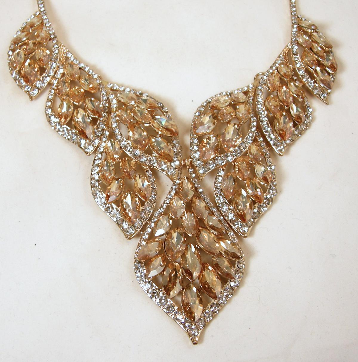 Large Stunning Faux Citrine and Clear Crystal Bib Necklace In Excellent Condition For Sale In New York, NY