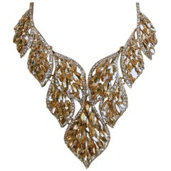 Large Stunning Faux Citrine and Clear Crystal Bib Necklace