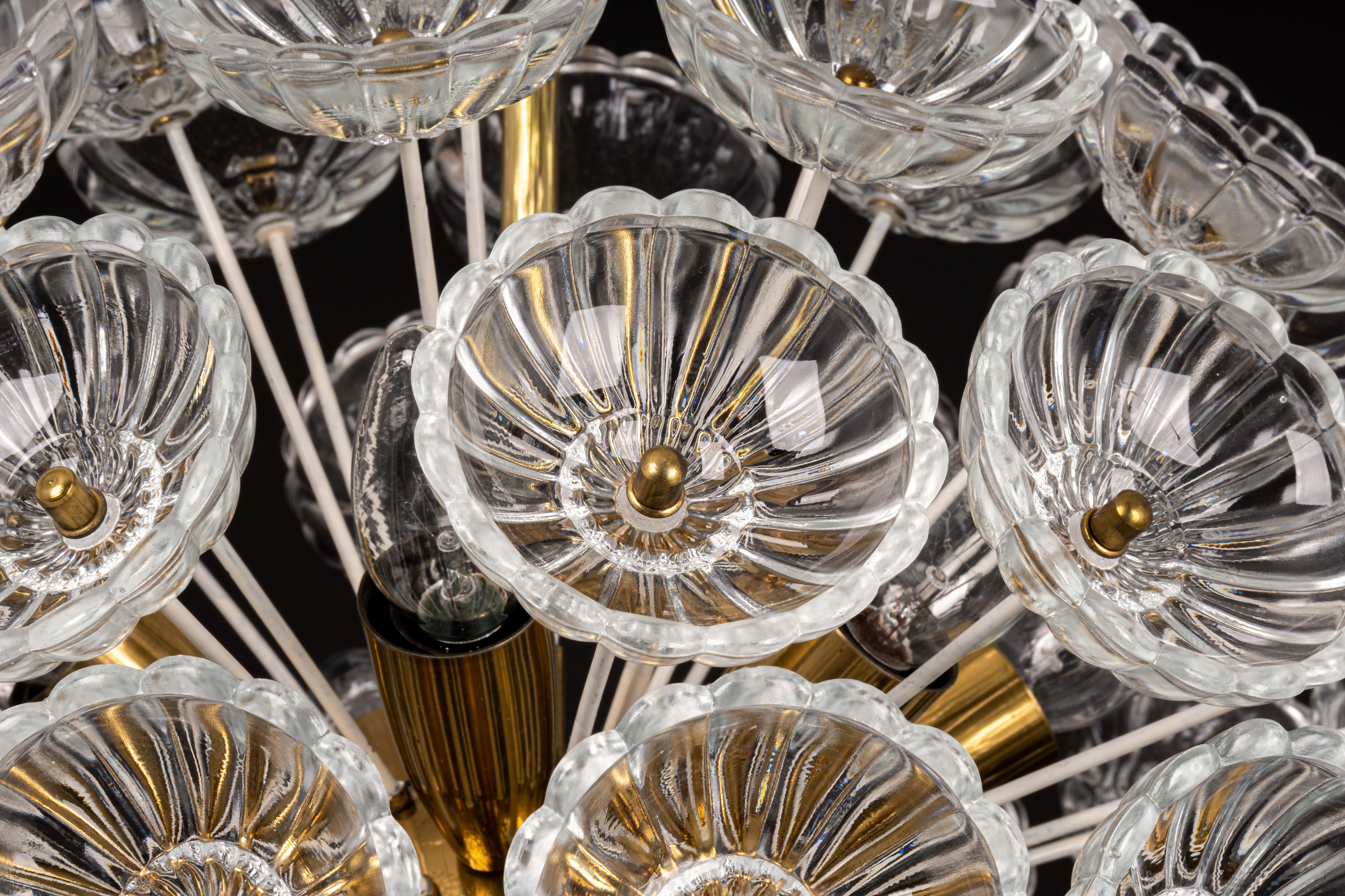 Large Stunning Floral Glass and Brass Sputnik Chandelier, Germany, 1960s 8