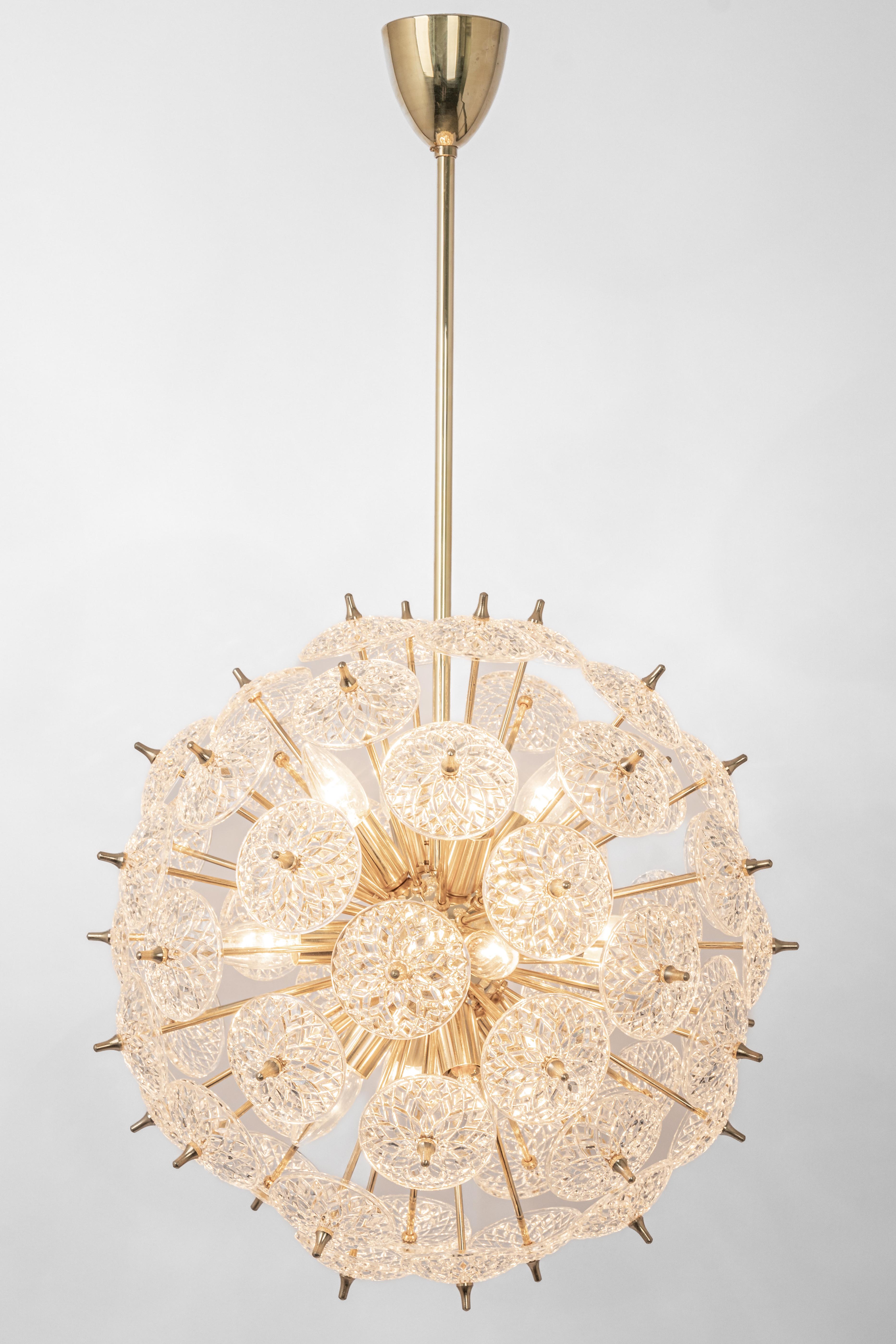 Large Stunning Floral Glass and Brass Sputnik Chandelier, Germany, 1960s For Sale 1