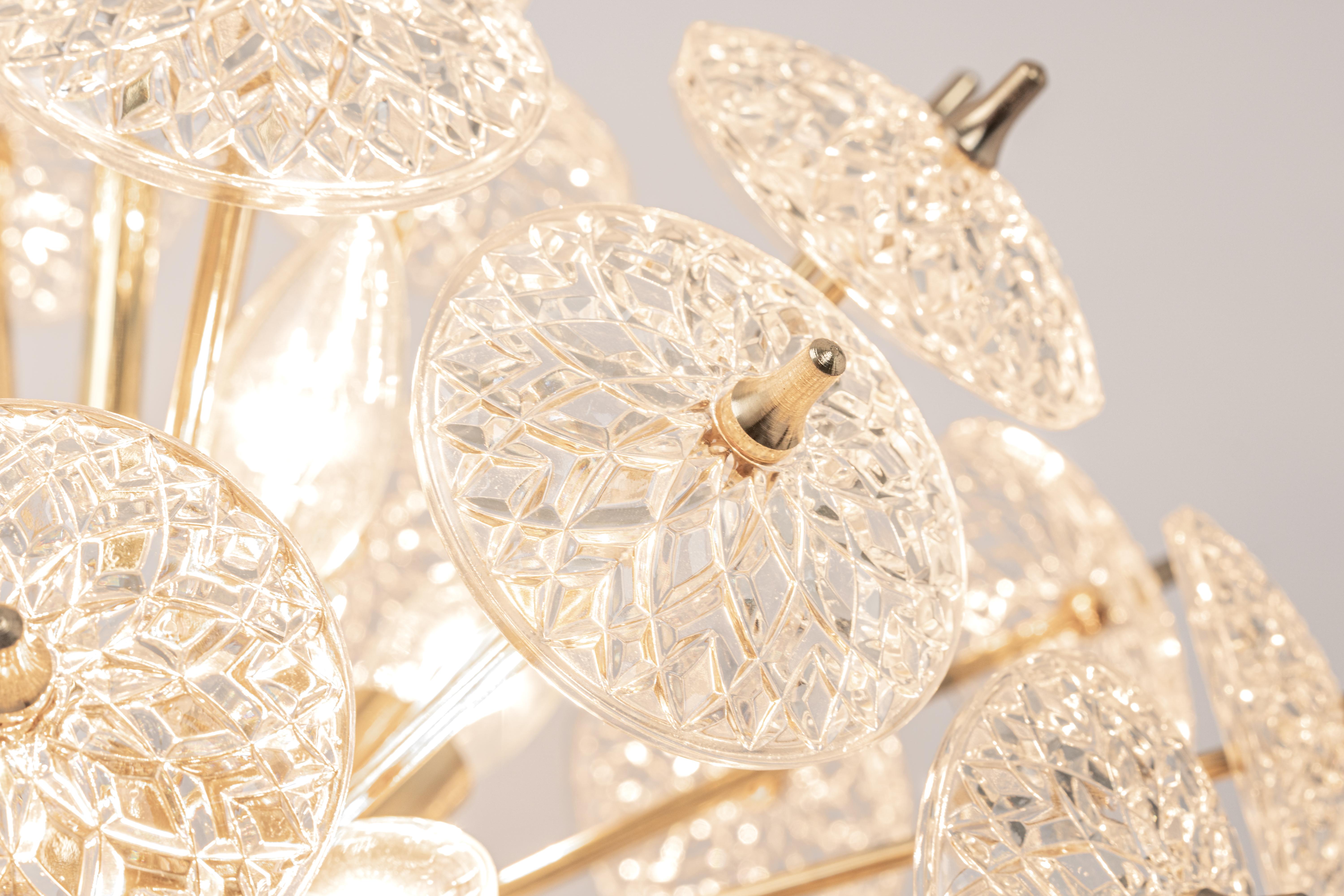 Large Stunning Floral Glass and Brass Sputnik Chandelier, Germany, 1960s For Sale 3