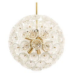 Large Stunning Floral Glass and Brass Sputnik Chandelier, Germany, 1960s