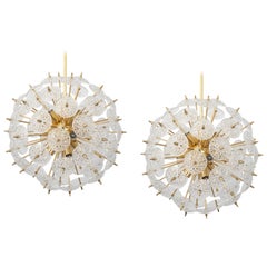 Grande lampadario Sputnik in vetro floreale e ottone, Germania, anni '60