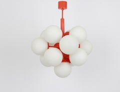 Large Stunning Kaiser Orange Sputnik Glass Globes Chandelier, Germany, 1970s