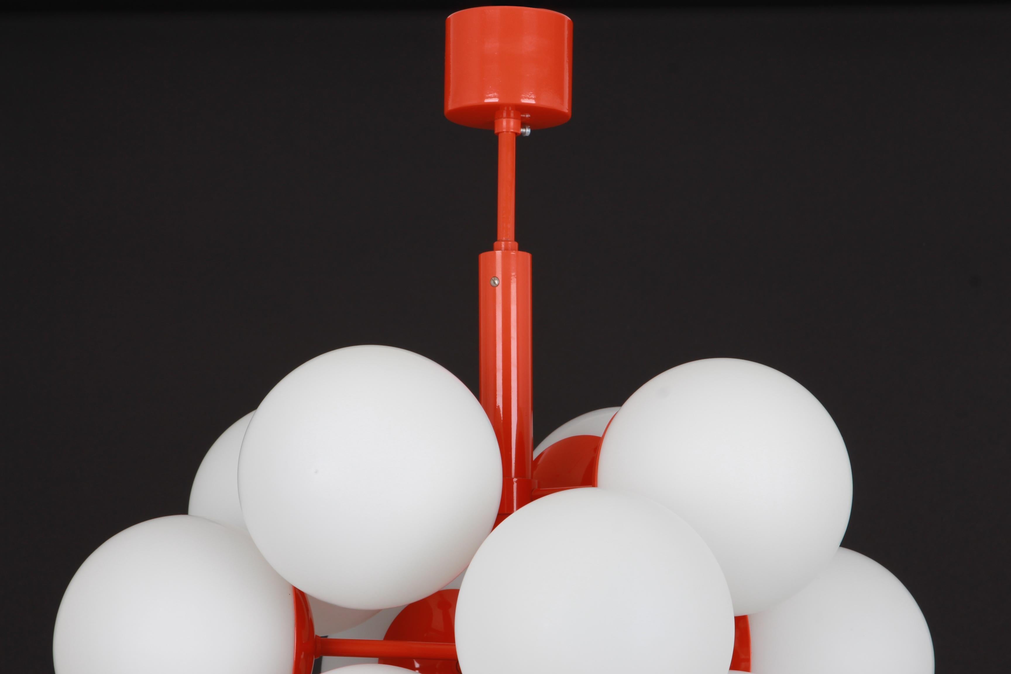 Large Stunning Kaiser Orange Sputnik Glass Globes Chandelier, Germany, 1970s For Sale 2
