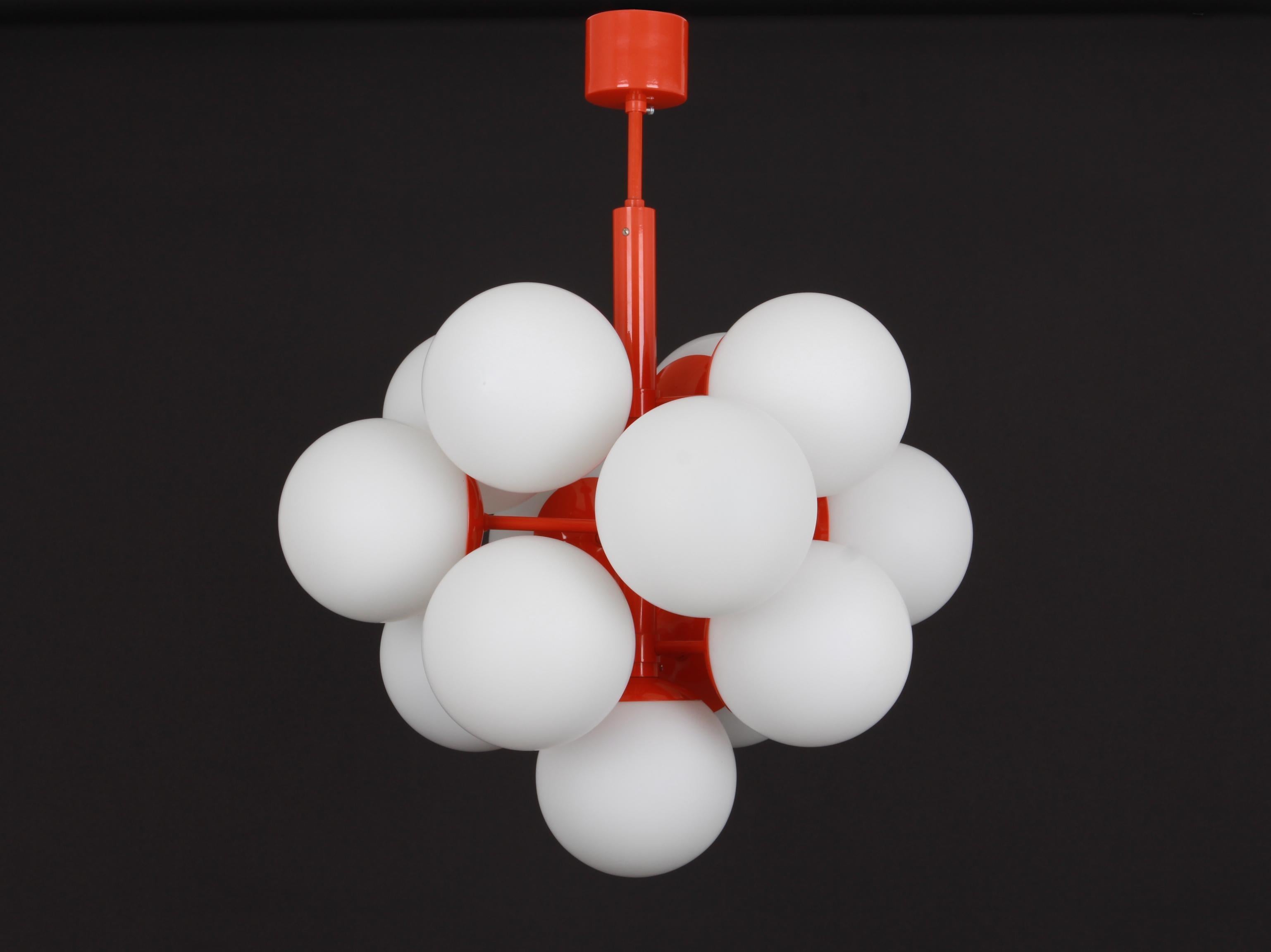 Large Stunning Kaiser Orange Sputnik Glass Globes Chandelier, Germany, 1970s For Sale 3