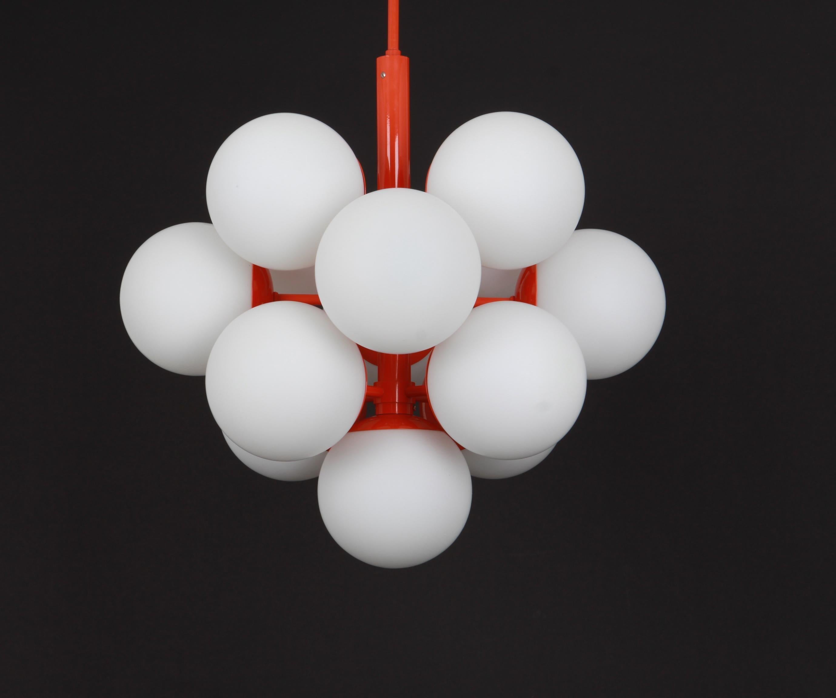 Large Stunning Kaiser Orange Sputnik Glass Globes Chandelier, Germany, 1970s For Sale 4