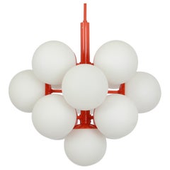 Large Stunning Kaiser Orange Sputnik Glass Globes Chandelier, Germany, 1970s