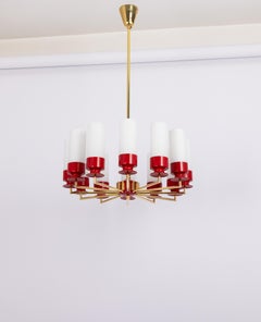 Large Stunning Kaiser red Sputnik Opal Glass Chandelier, Germany, 1960s