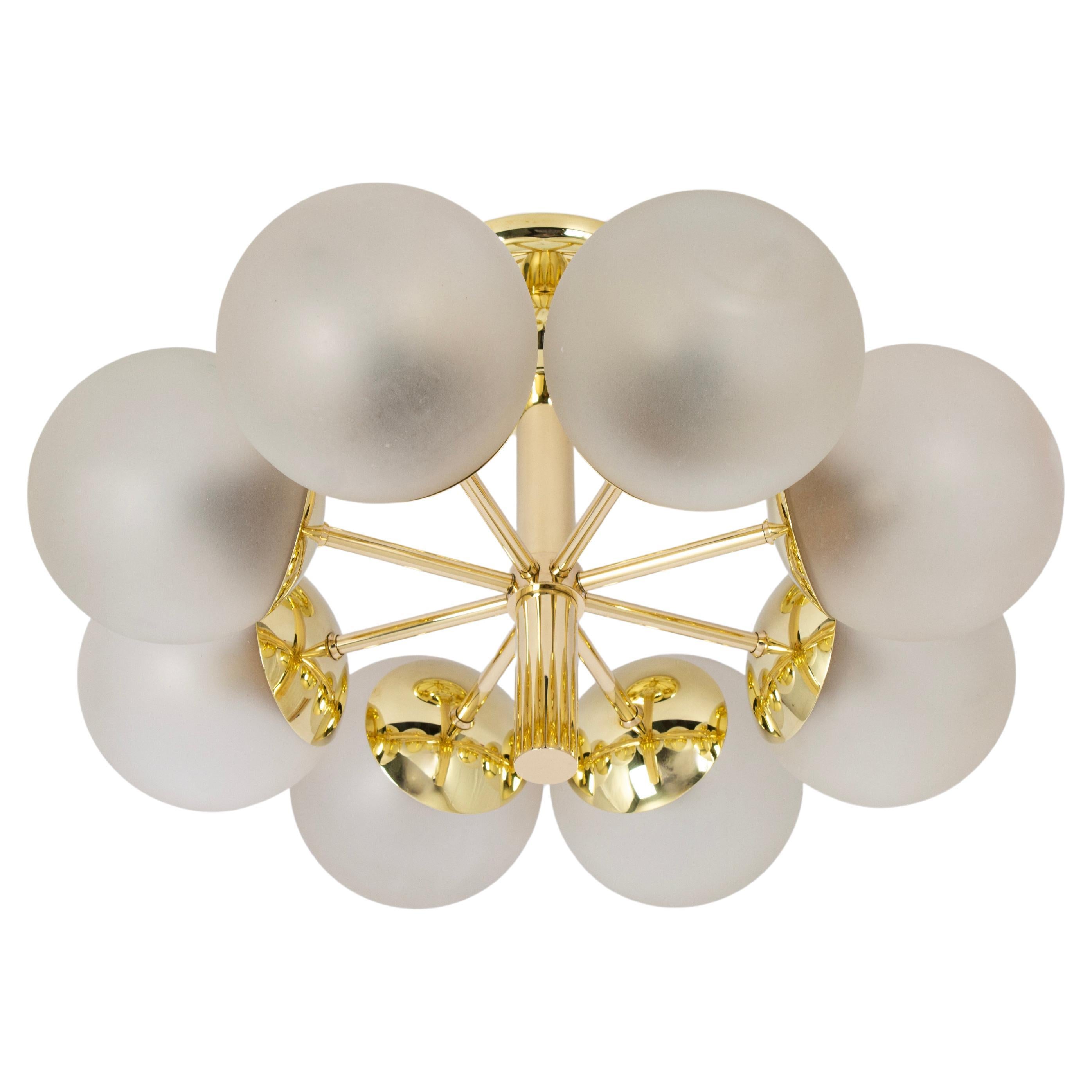 Superbe lustre Kaiser Sputnik à globes en verre dépoli, Allemagne, 1970