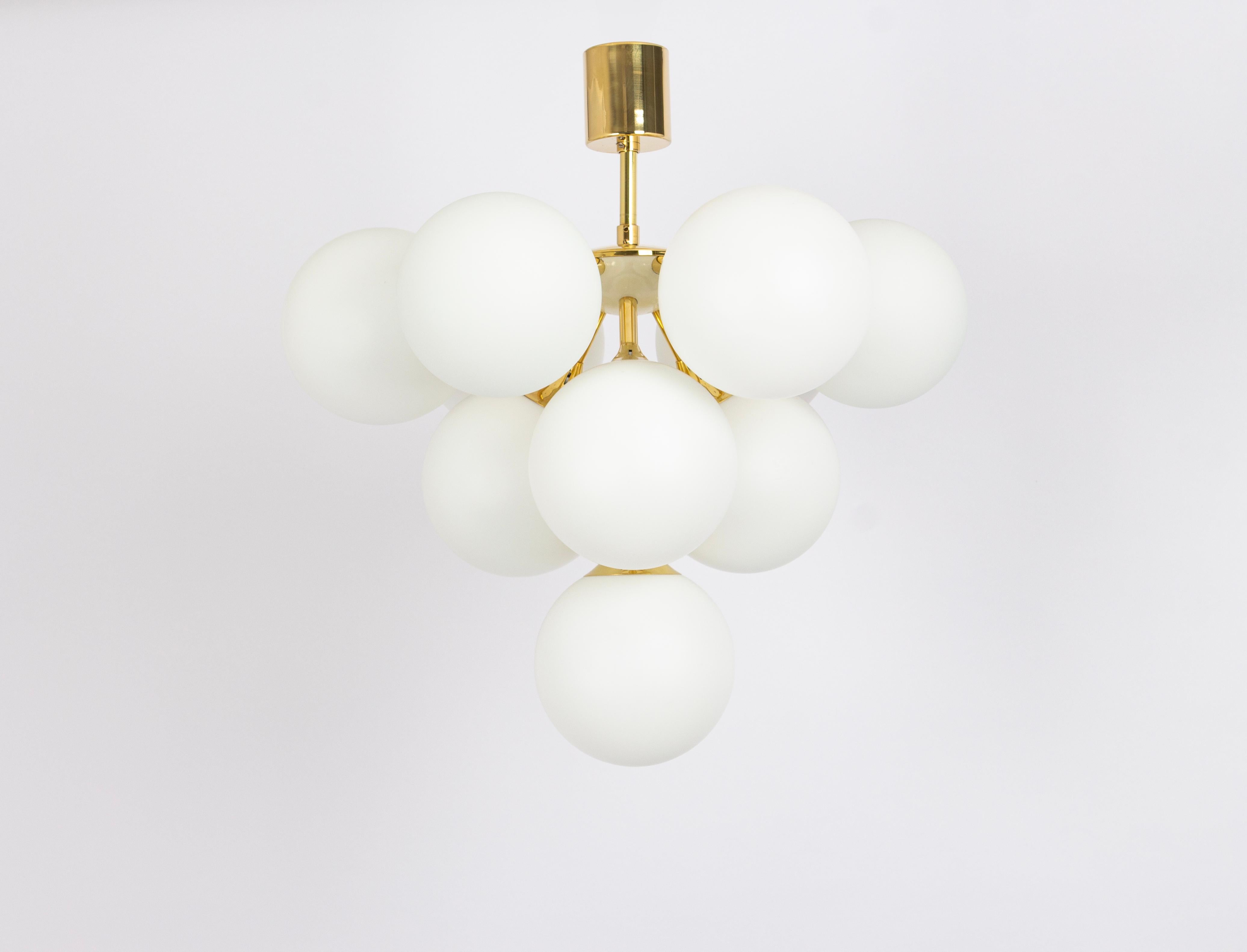 Late 20th Century Large Stunning Kaiser Sputnik Opal Glass Globes Chandelier, Germany, 1970s For Sale