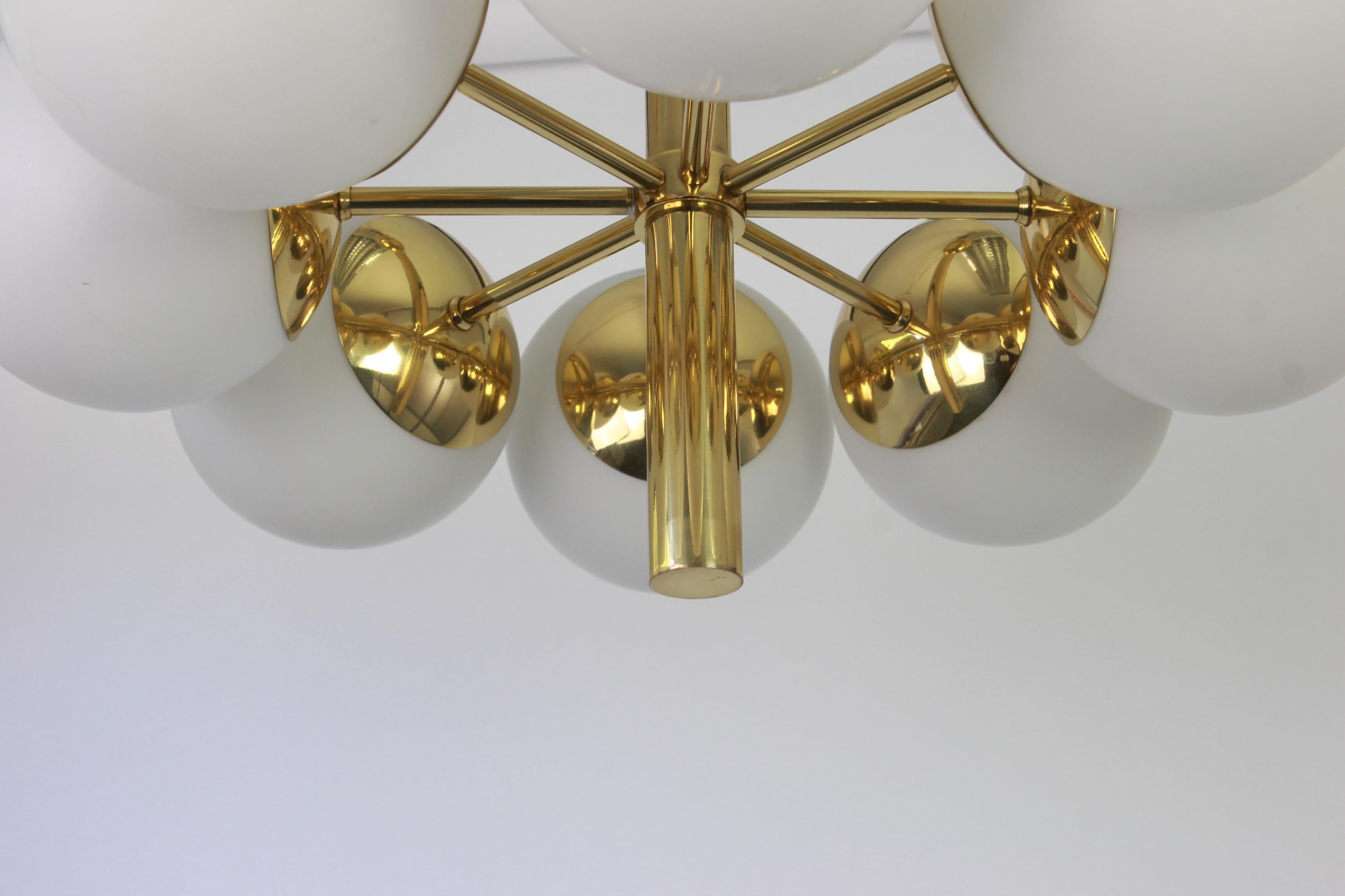 Large Stunning Kaiser Sputnik Opal Glass Globes Chandelier, Germany, 1970s 1