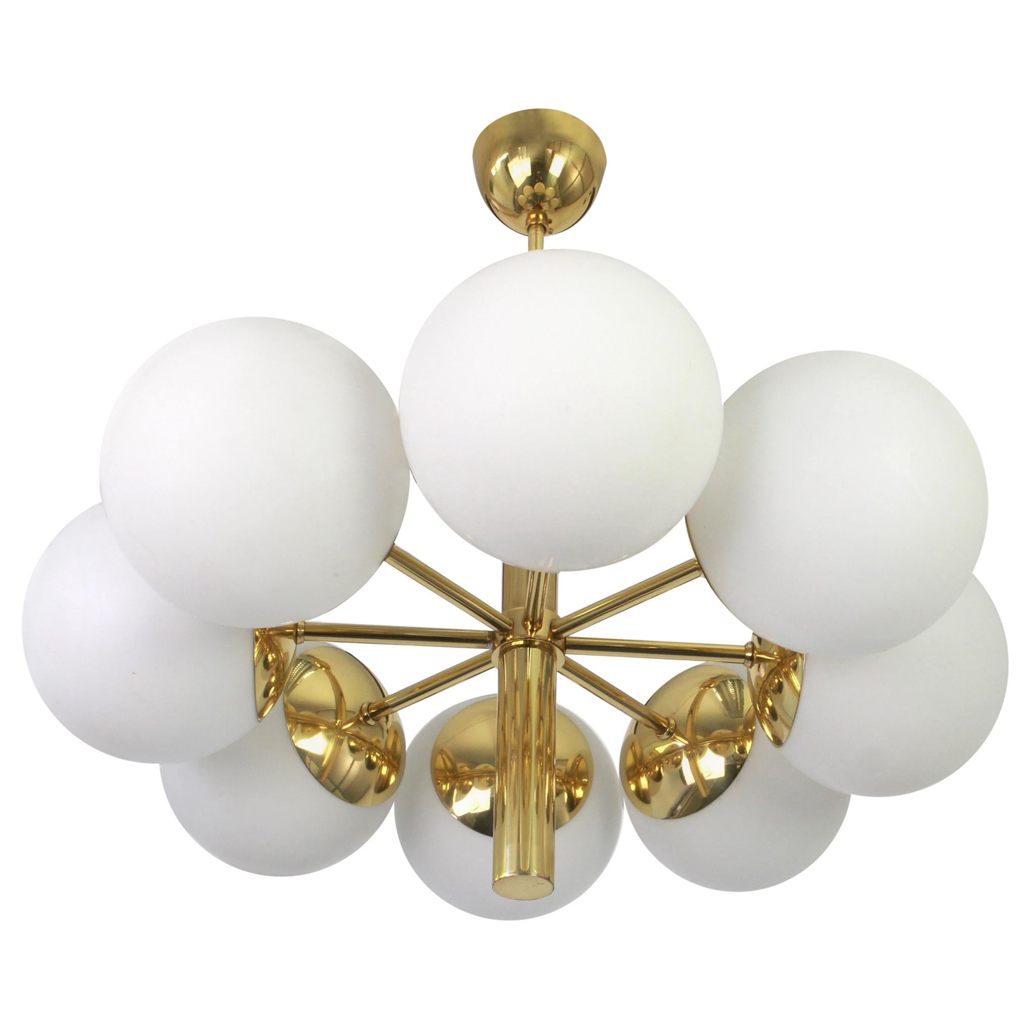 Large Stunning Kaiser Sputnik Opal Glass Globes Chandelier, Germany, 1970s