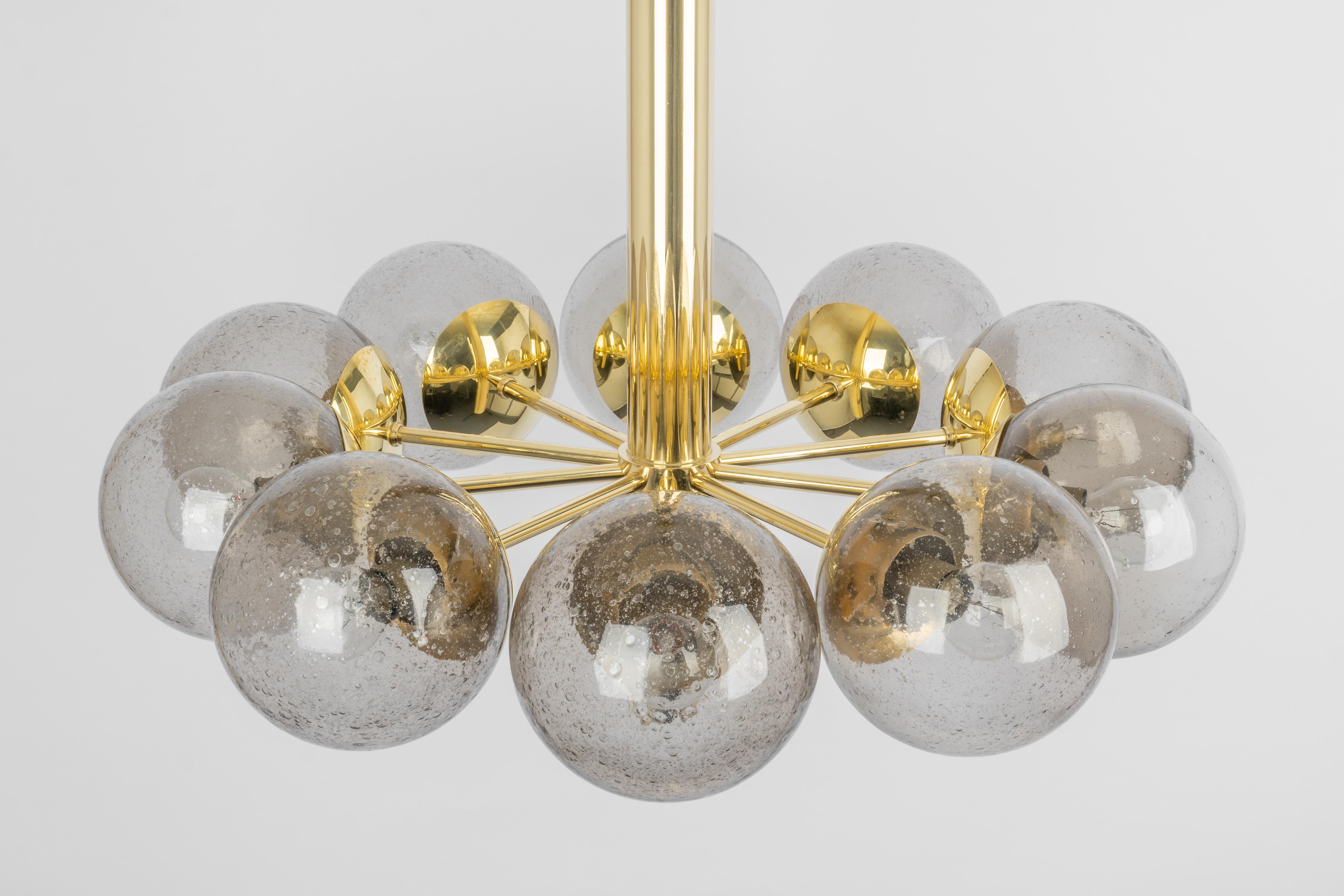 Late 20th Century Large Stunning Kaiser Sputnik smoked Glass Globes Chandelier, Germany, 1970s For Sale