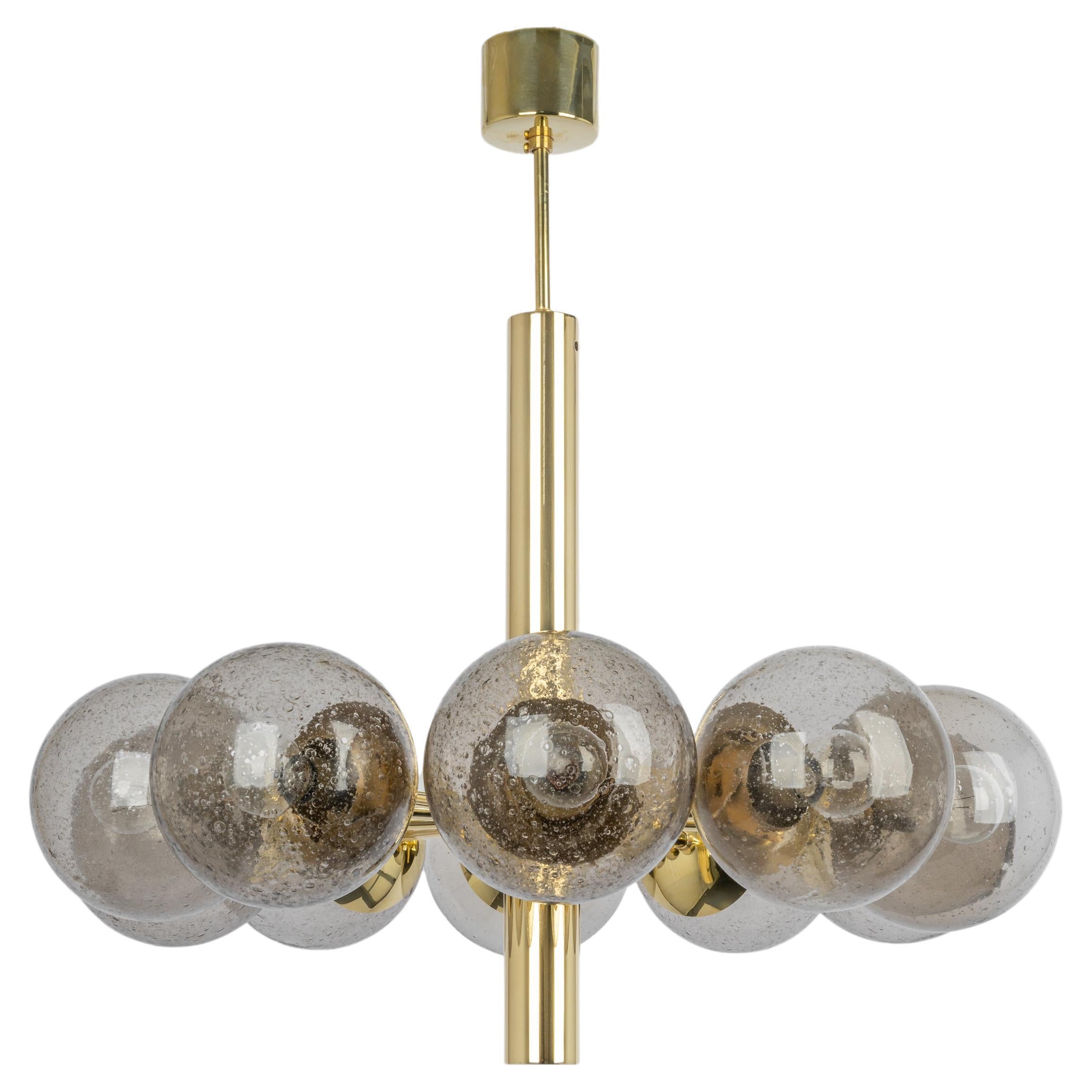 Large Stunning Kaiser Sputnik smoked Glass Globes Chandelier, Germany, 1970s For Sale