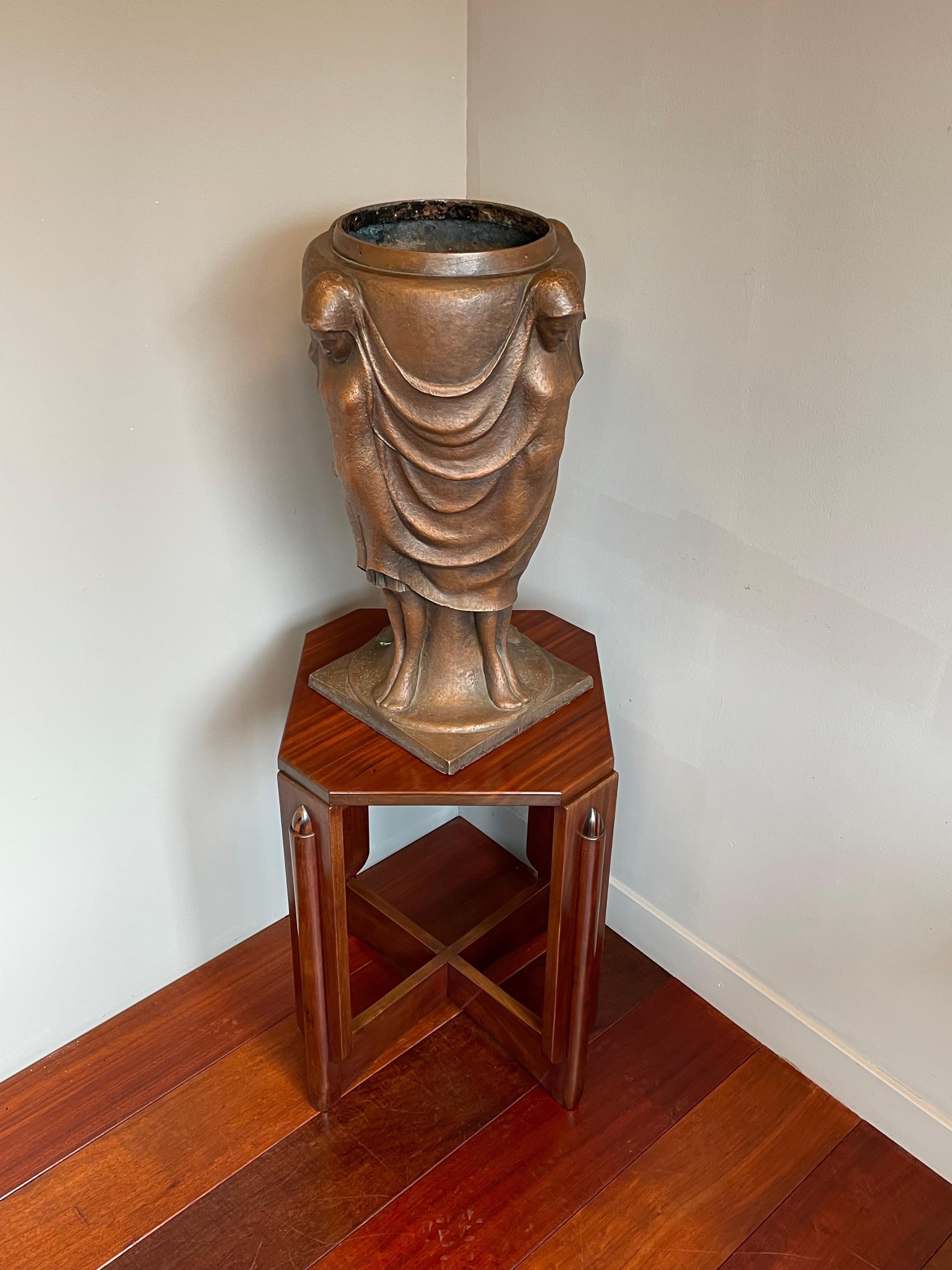 Large & Stunning Mid-Century Modern Work of Art Bronze Vase w. Female Sculptures For Sale 5