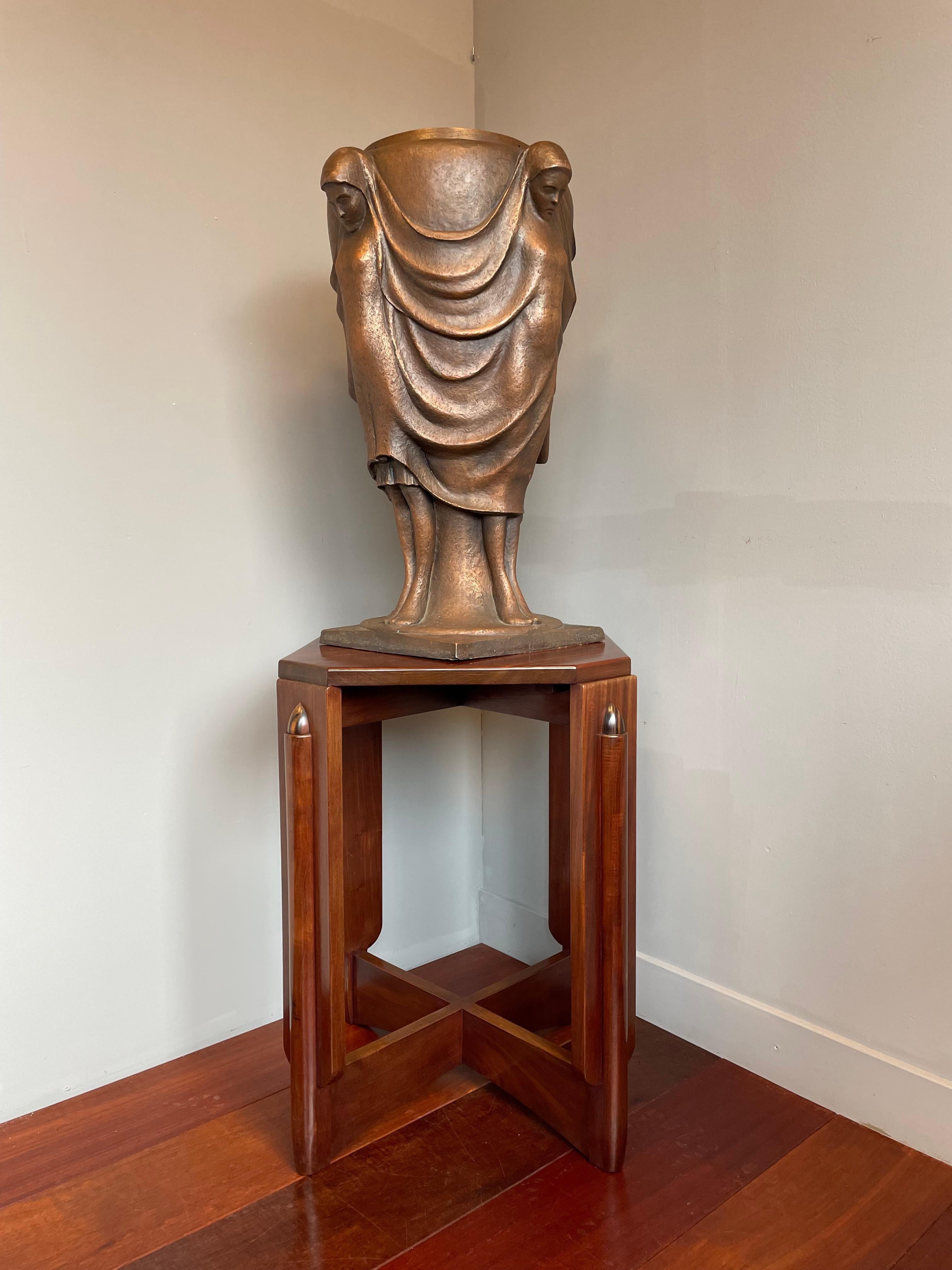 Large & Stunning Mid-Century Modern Work of Art Bronze Vase w. Female Sculptures For Sale 11