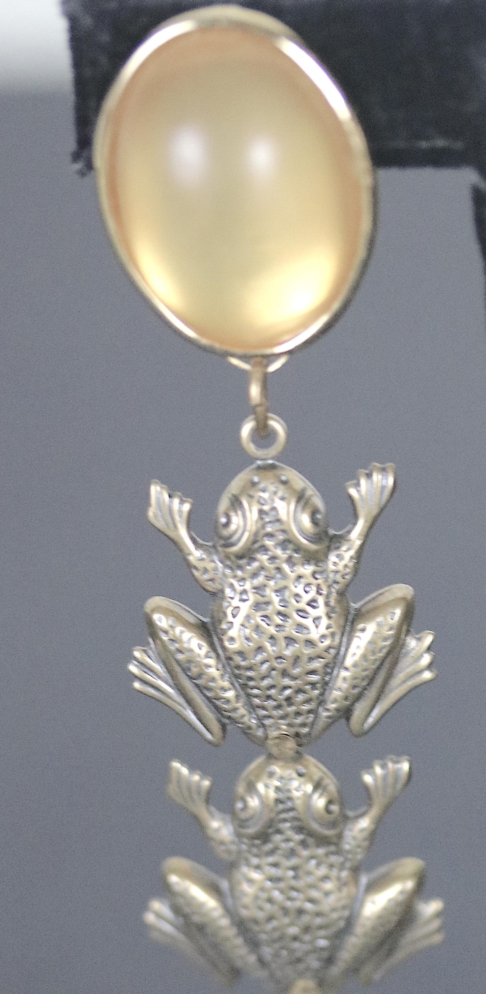 Embossed Large Stunning Multi Drop Frog Earring Citrine Tone Drops in Silver and Gold For Sale