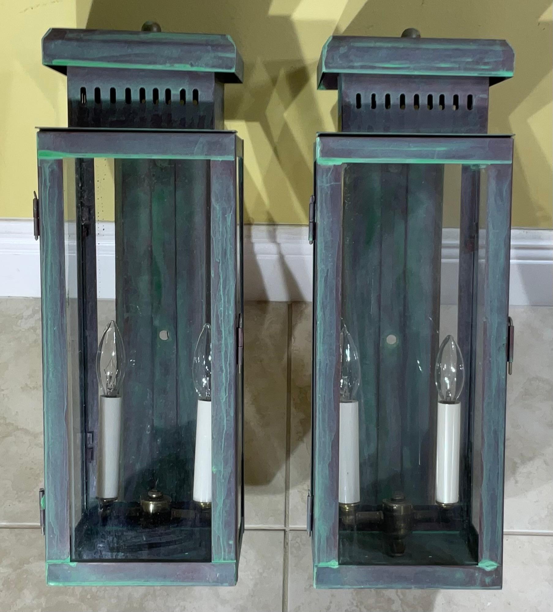 Large Stunning Pair of Solid Copper Wall Lanterns For Sale 3