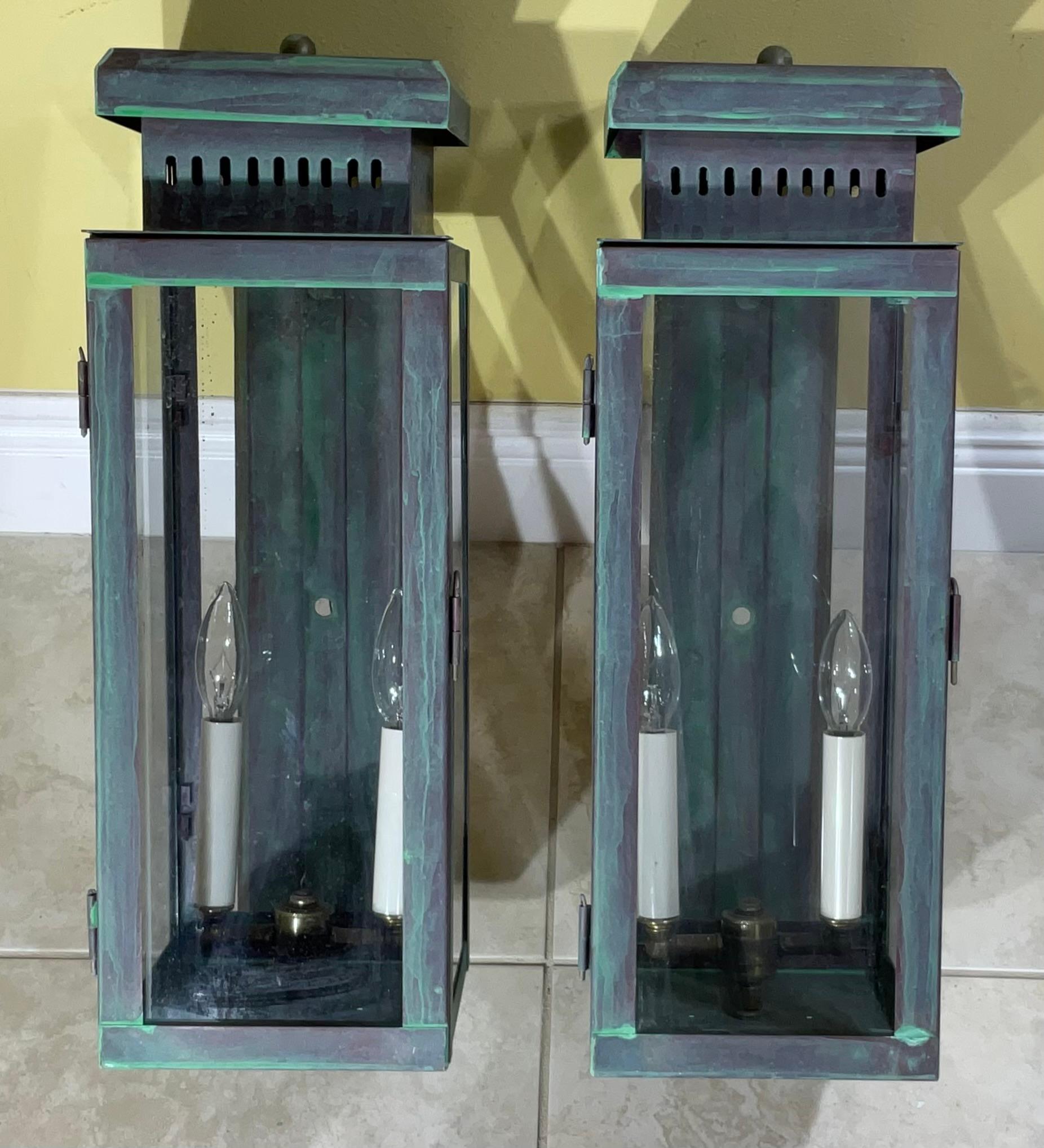 Large Stunning Pair of Solid Copper Wall Lanterns For Sale 4