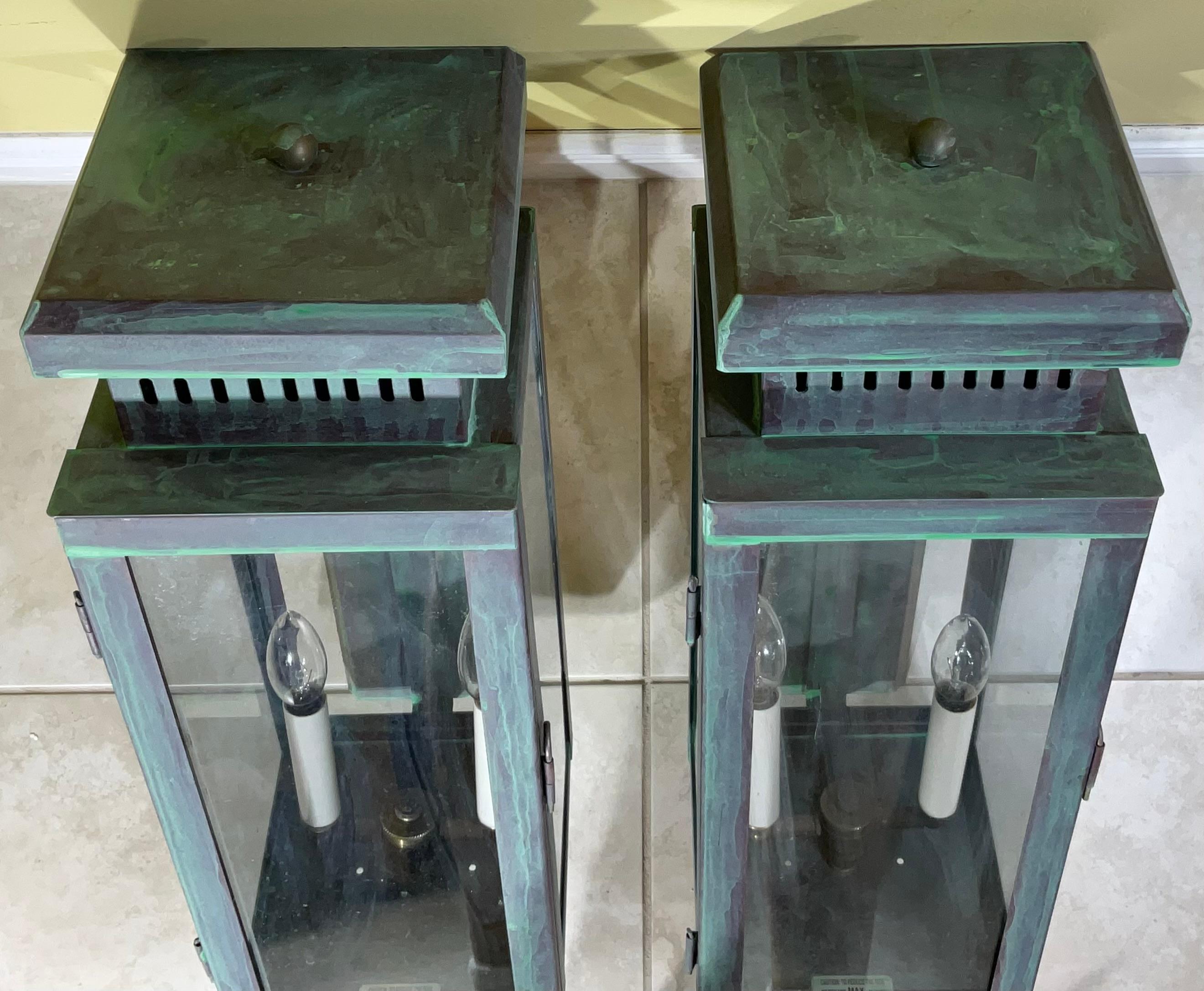Large Stunning Pair of Solid Copper Wall Lanterns For Sale 5