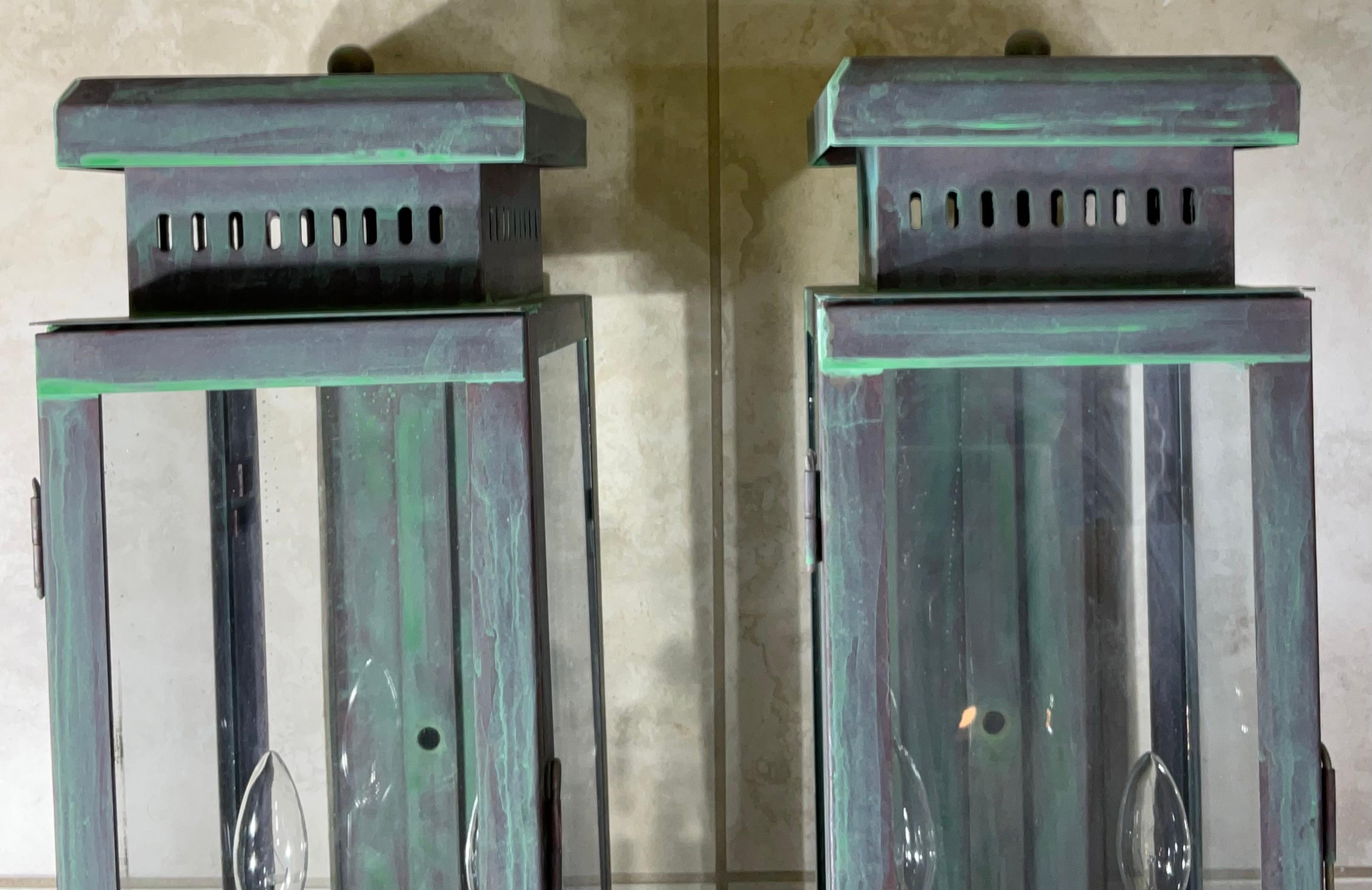Large Stunning Pair of Solid Copper Wall Lanterns For Sale 8