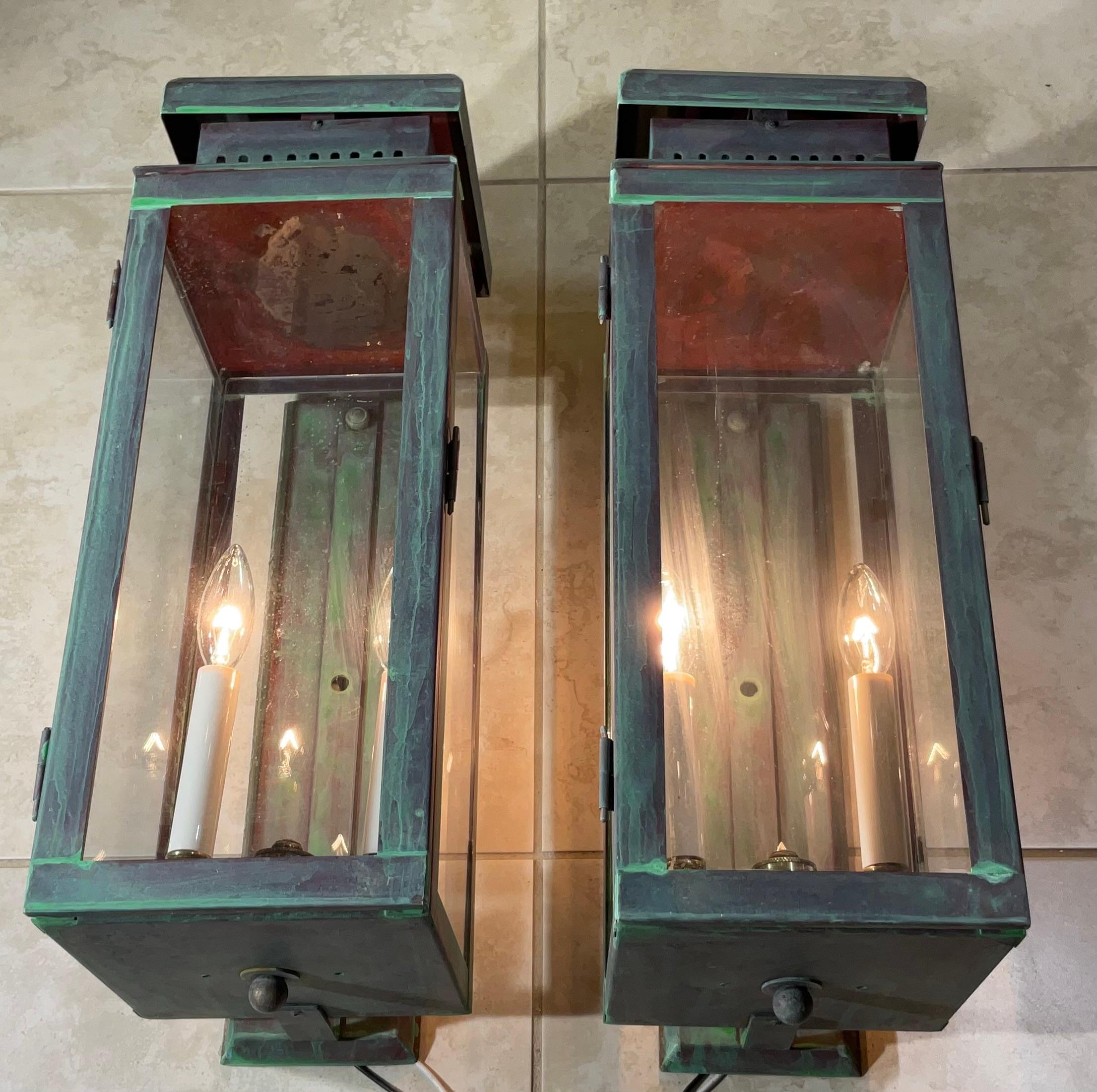Large Stunning Pair of Solid Copper Wall Lanterns For Sale 9