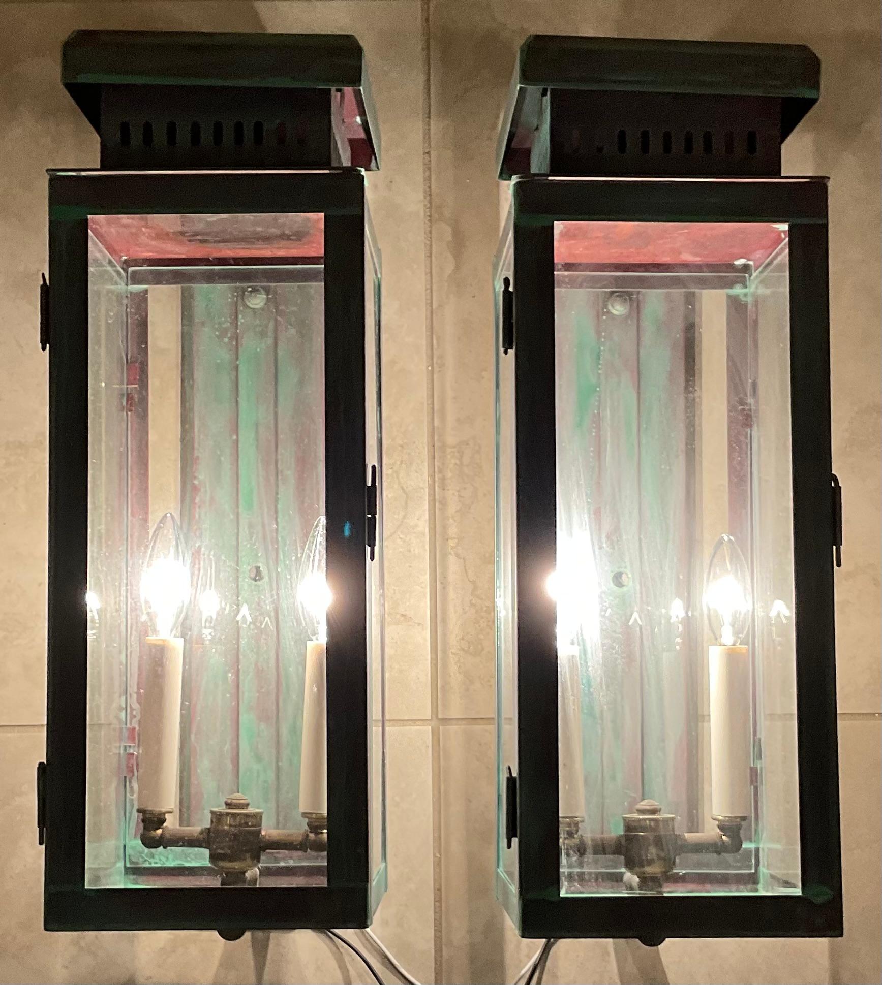 

Elevate your home's exterior or interior with this exquisite pair of solid copper lanterns. These aren't just light fixtures; they are a piece of history, offering timeless elegance and a unique, rustic charm.
This listing is for a matching pair