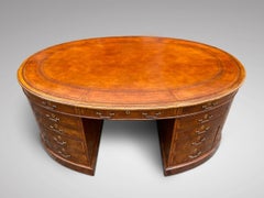 Large Stunning Quality 20th Century Walnut Oval Partners Desk
