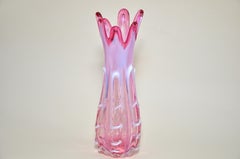 Large Stunning Vintage Pink White Art Glass Vase Italian