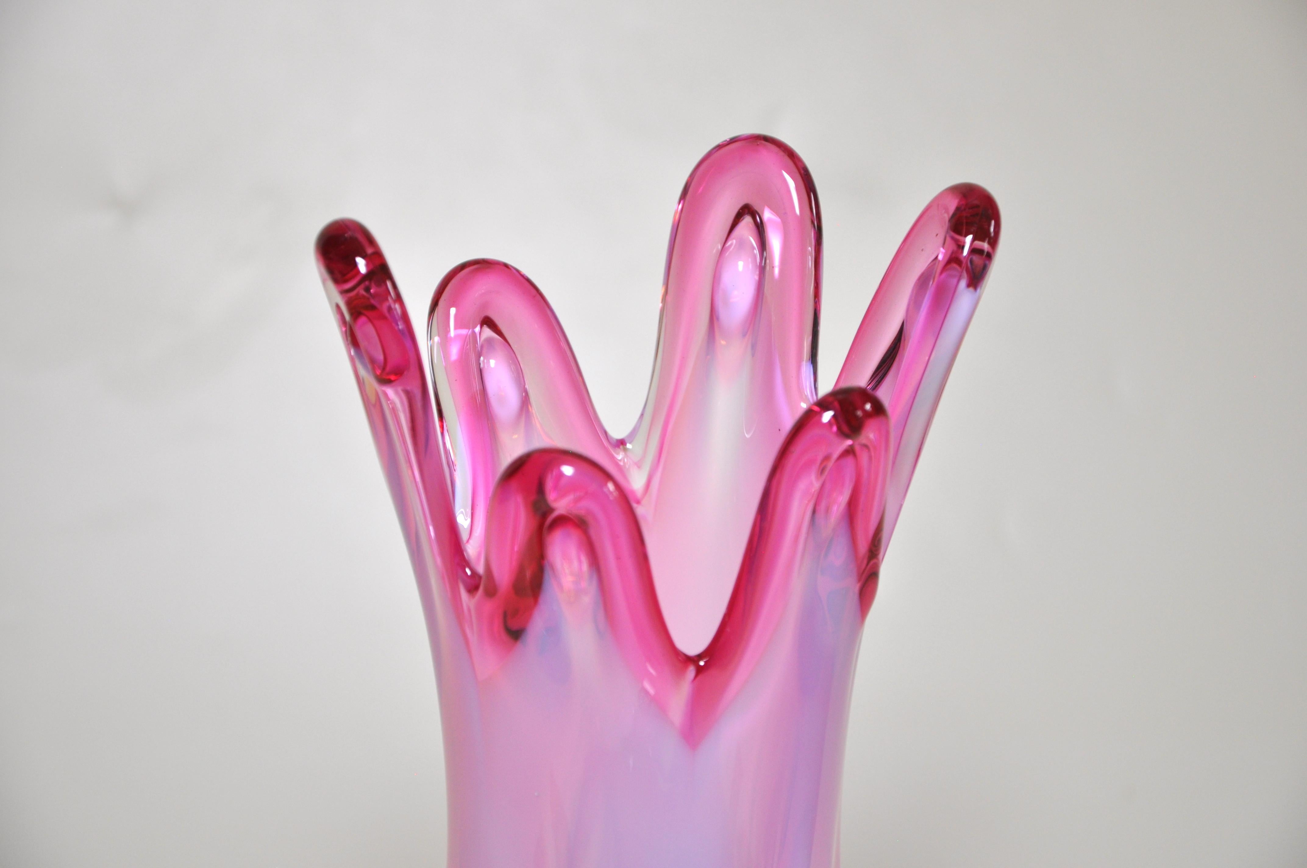 Modern Large Stunning Vintage Pink White Art Glass Vase Italian For Sale