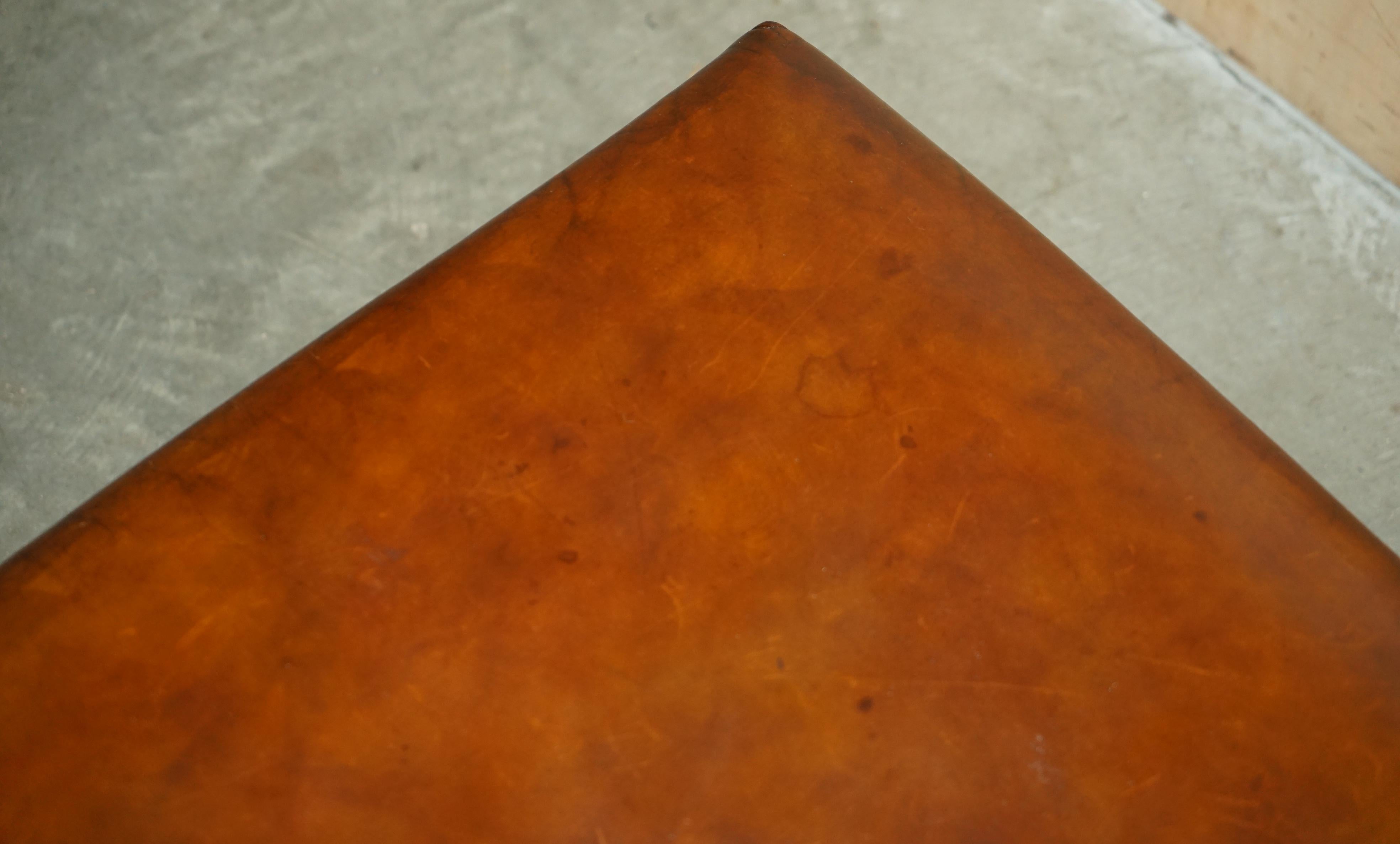LARGE STUNNING ViNTAGE RALPH LAUREN HAND DYED BROWN LEATHER FOOTSTOOL OTTOMAN For Sale 3