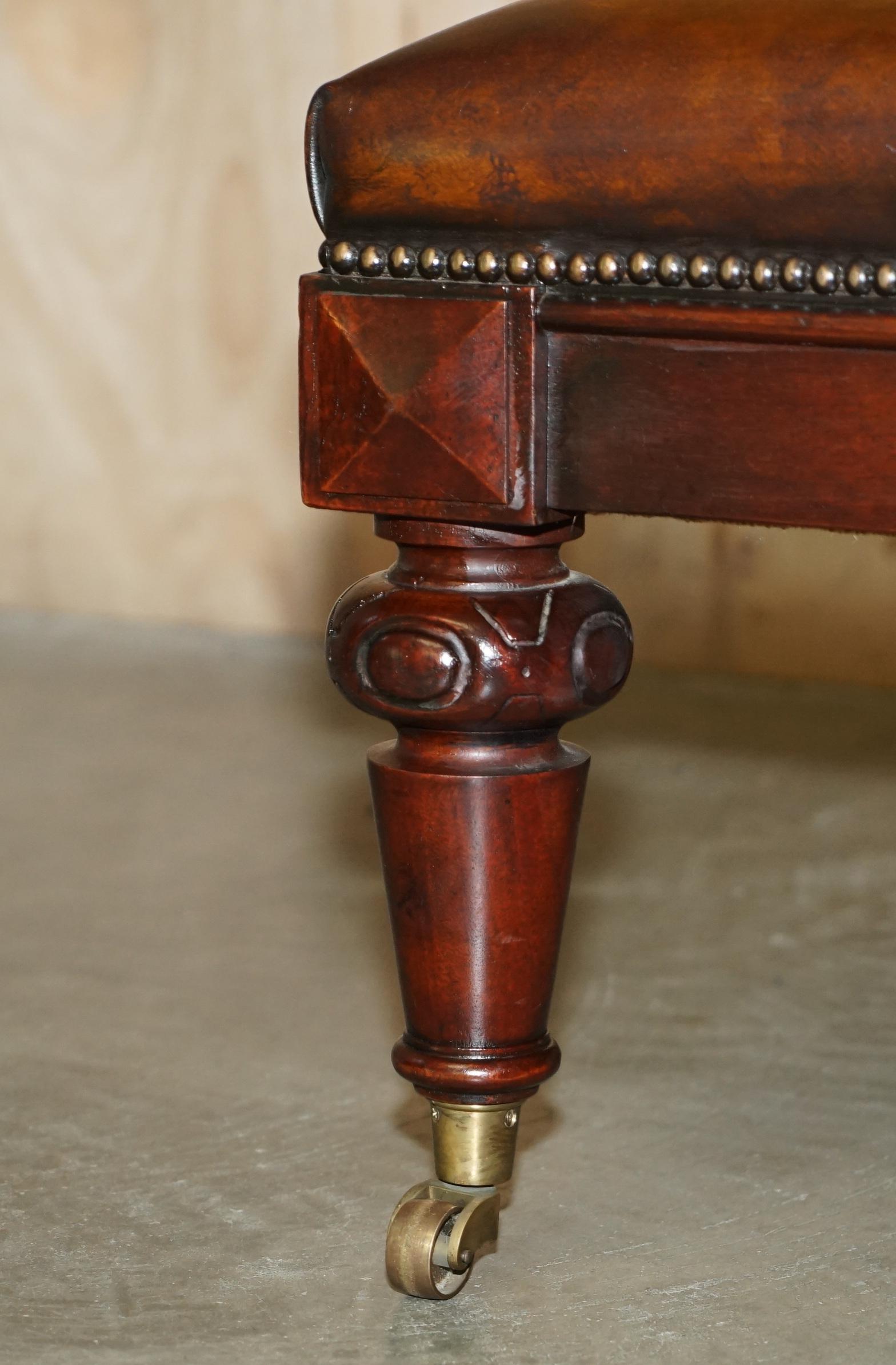 Victorian LARGE STUNNING ViNTAGE RALPH LAUREN HAND DYED BROWN LEATHER FOOTSTOOL OTTOMAN For Sale