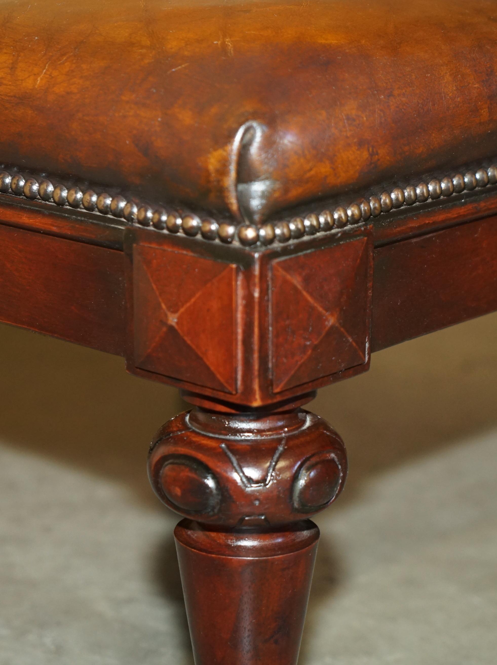 LARGE STUNNING ViNTAGE RALPH LAUREN HAND DYED BROWN LEATHER FOOTSTOOL OTTOMAN In Good Condition For Sale In West Sussex, Pulborough
