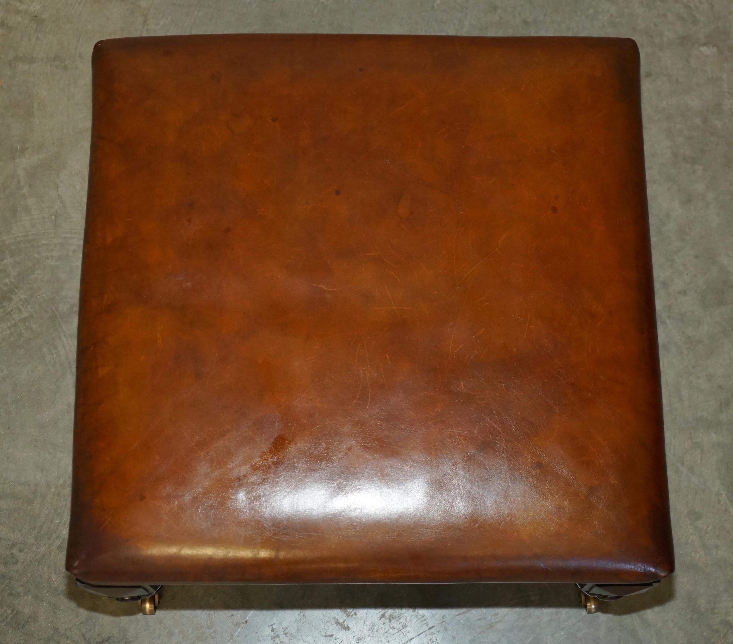 20th Century LARGE STUNNING ViNTAGE RALPH LAUREN HAND DYED BROWN LEATHER FOOTSTOOL OTTOMAN For Sale
