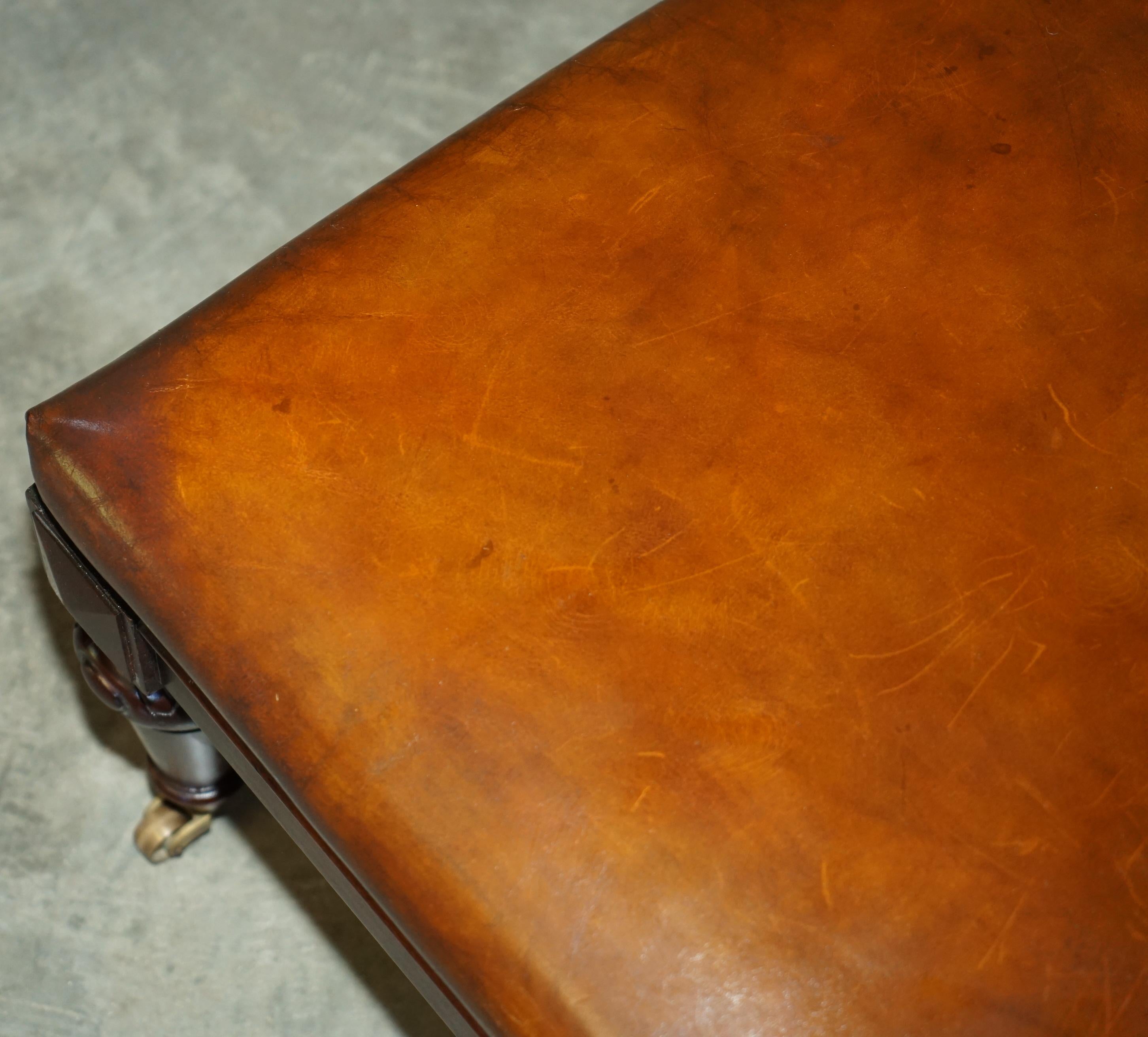 Leather LARGE STUNNING ViNTAGE RALPH LAUREN HAND DYED BROWN LEATHER FOOTSTOOL OTTOMAN For Sale