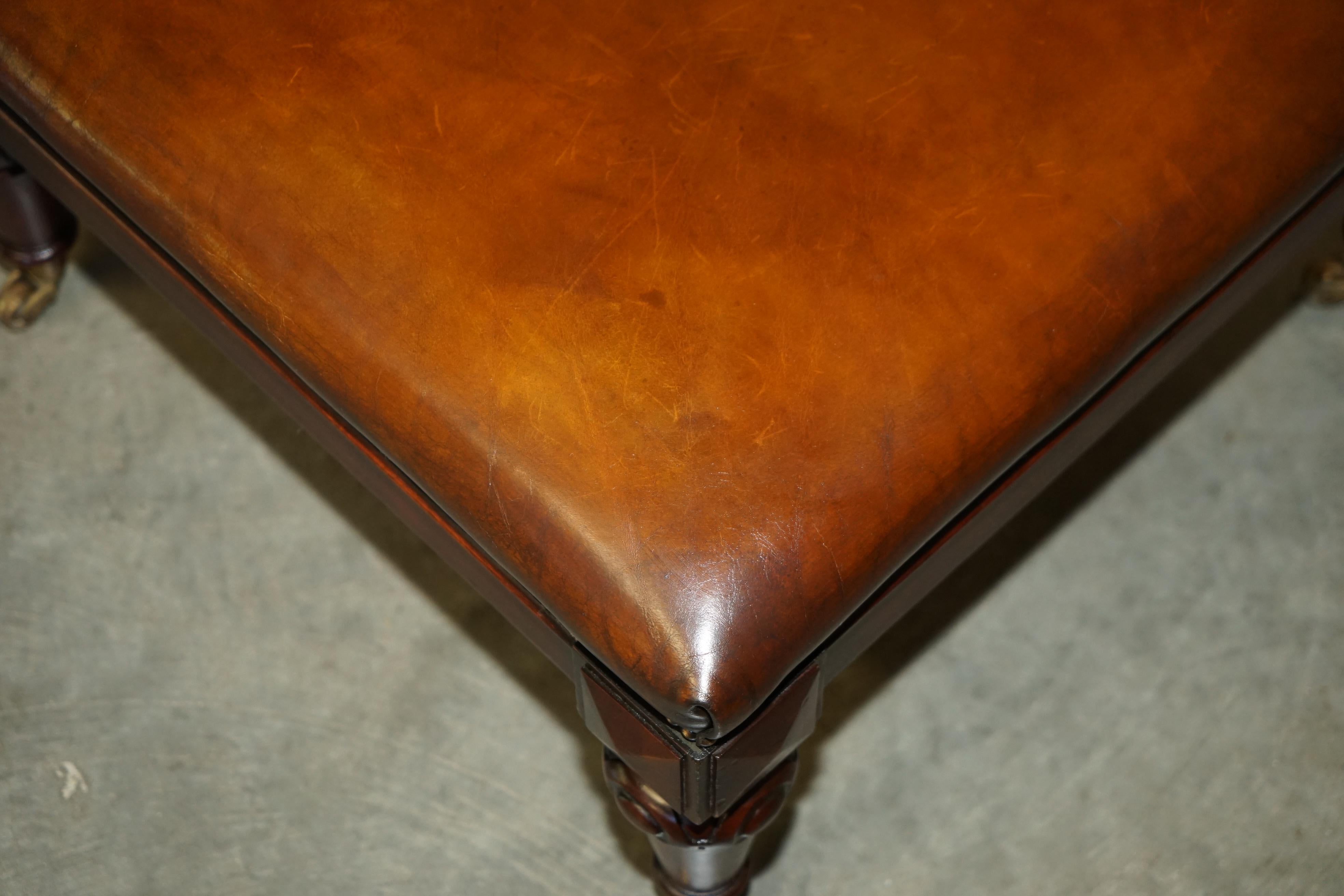 LARGE STUNNING ViNTAGE RALPH LAUREN HAND DYED BROWN LEATHER FOOTSTOOL OTTOMAN For Sale 1