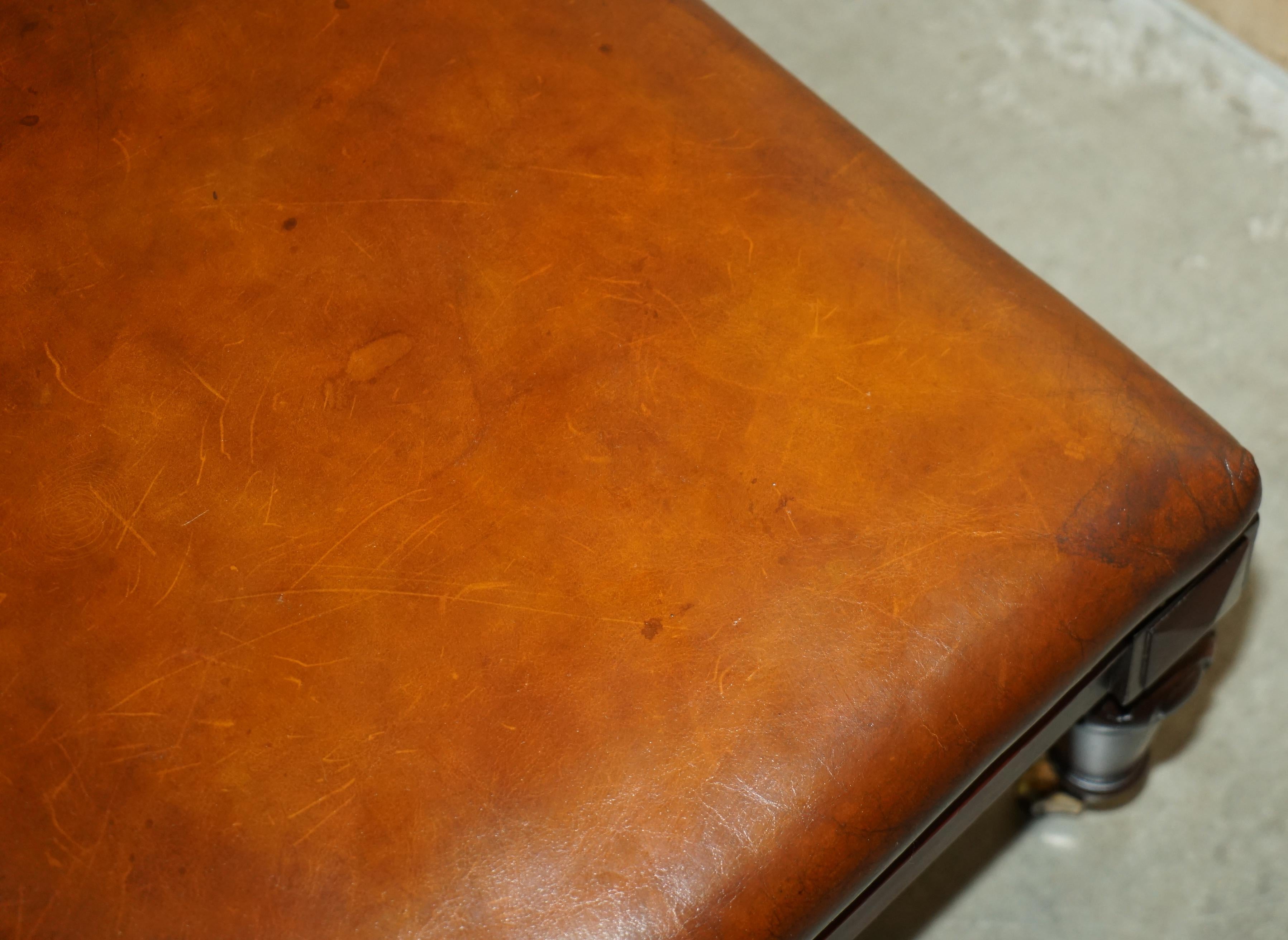 LARGE STUNNING ViNTAGE RALPH LAUREN HAND DYED BROWN LEATHER FOOTSTOOL OTTOMAN For Sale 2