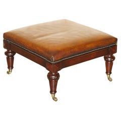 LARGE STUNNING ViNTAGE RALPH LAUREN HAND DYED BROWN LEATHER FOOTSTOOL OTTOMAN