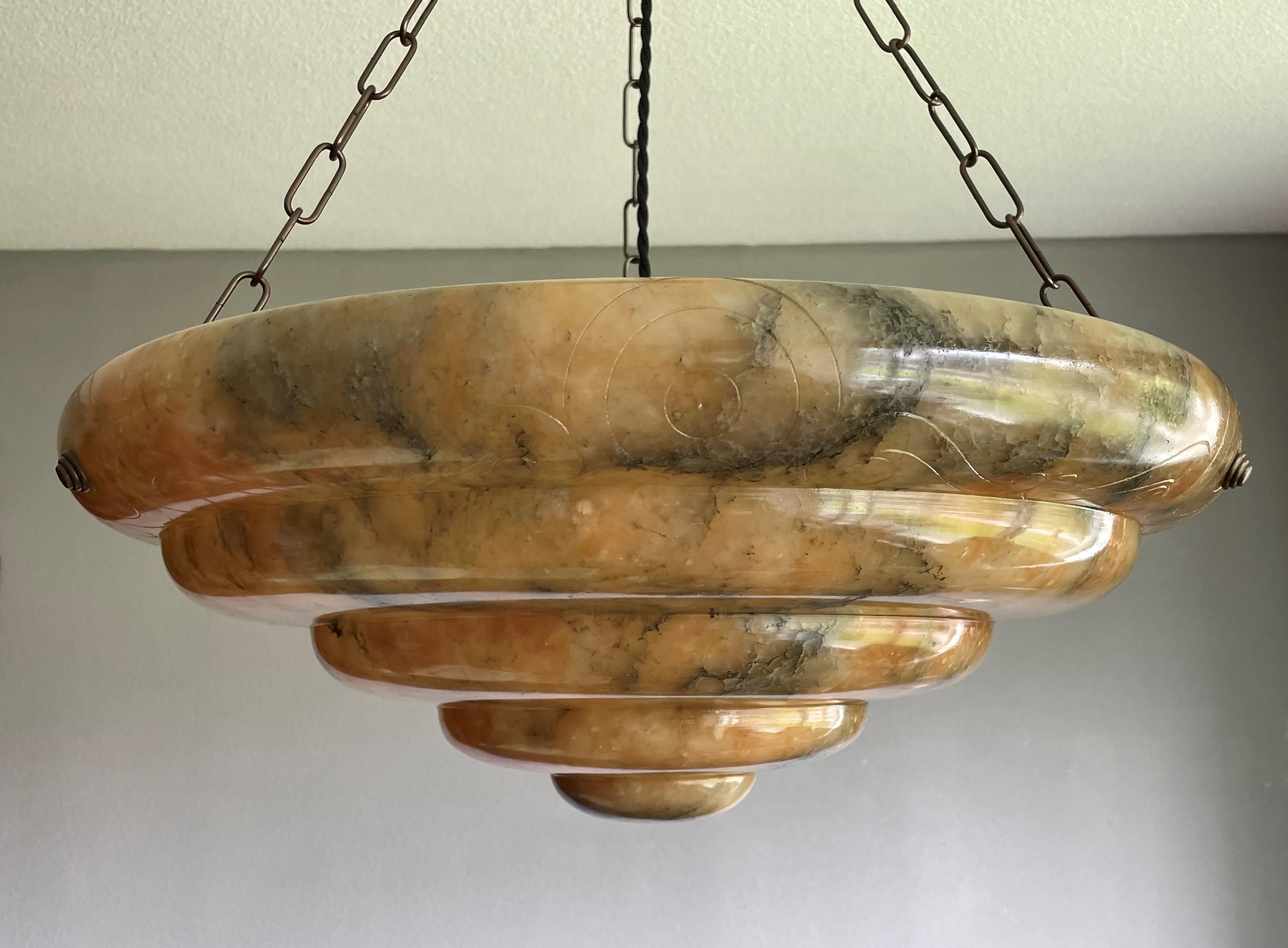 Large & Stunningly Layered Art Deco Alabaster Pendant Chandelier, Amazing Colors For Sale 3