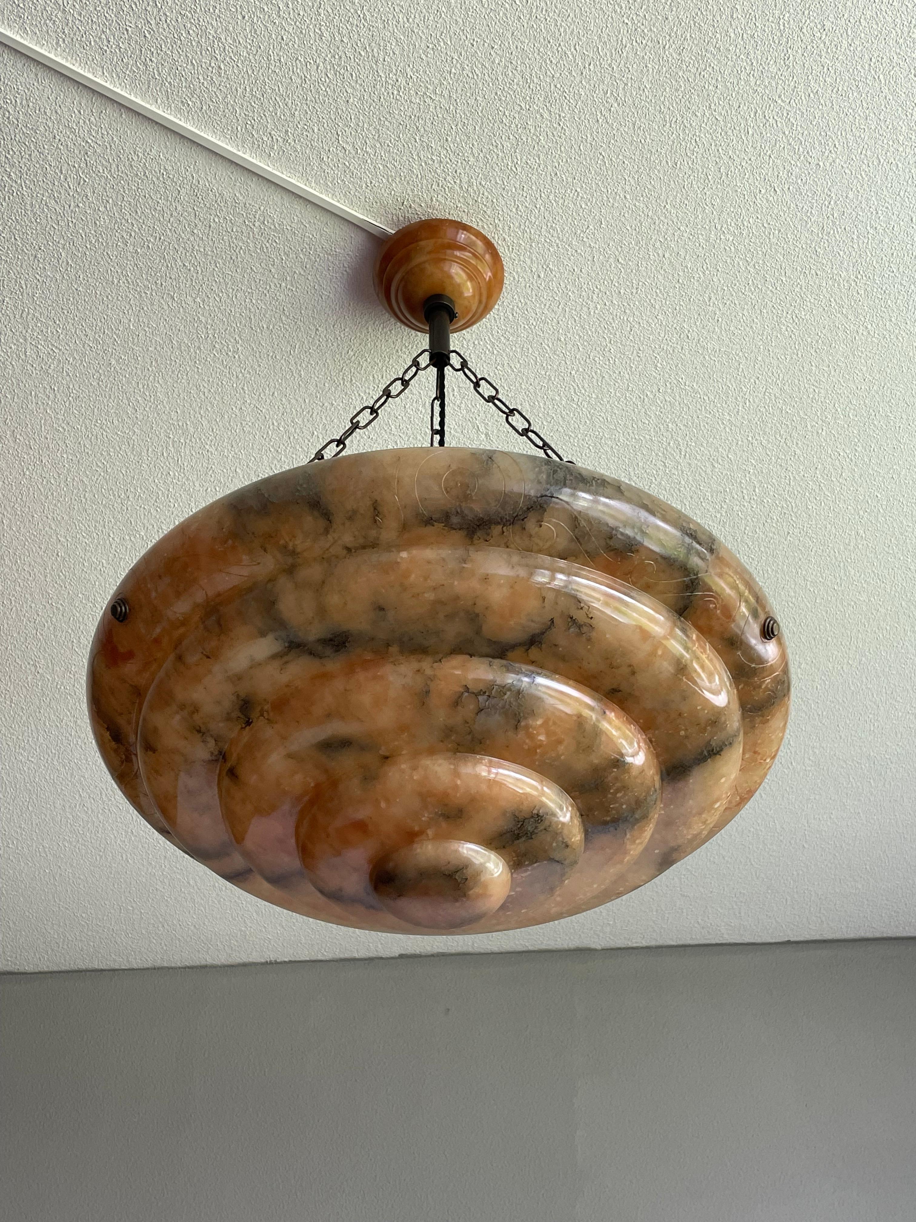 Large & Stunningly Layered Art Deco Alabaster Pendant Chandelier, Amazing Colors For Sale 4