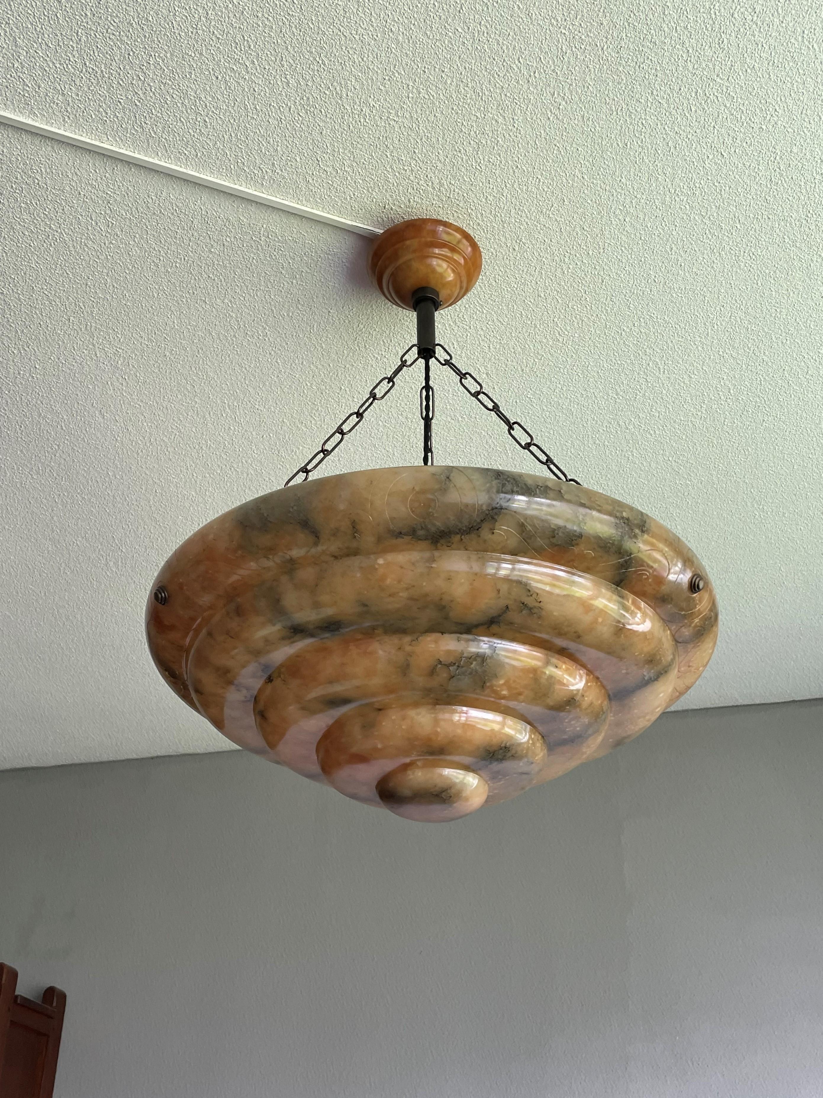 20th Century Large & Stunningly Layered Art Deco Alabaster Pendant Chandelier, Amazing Colors For Sale