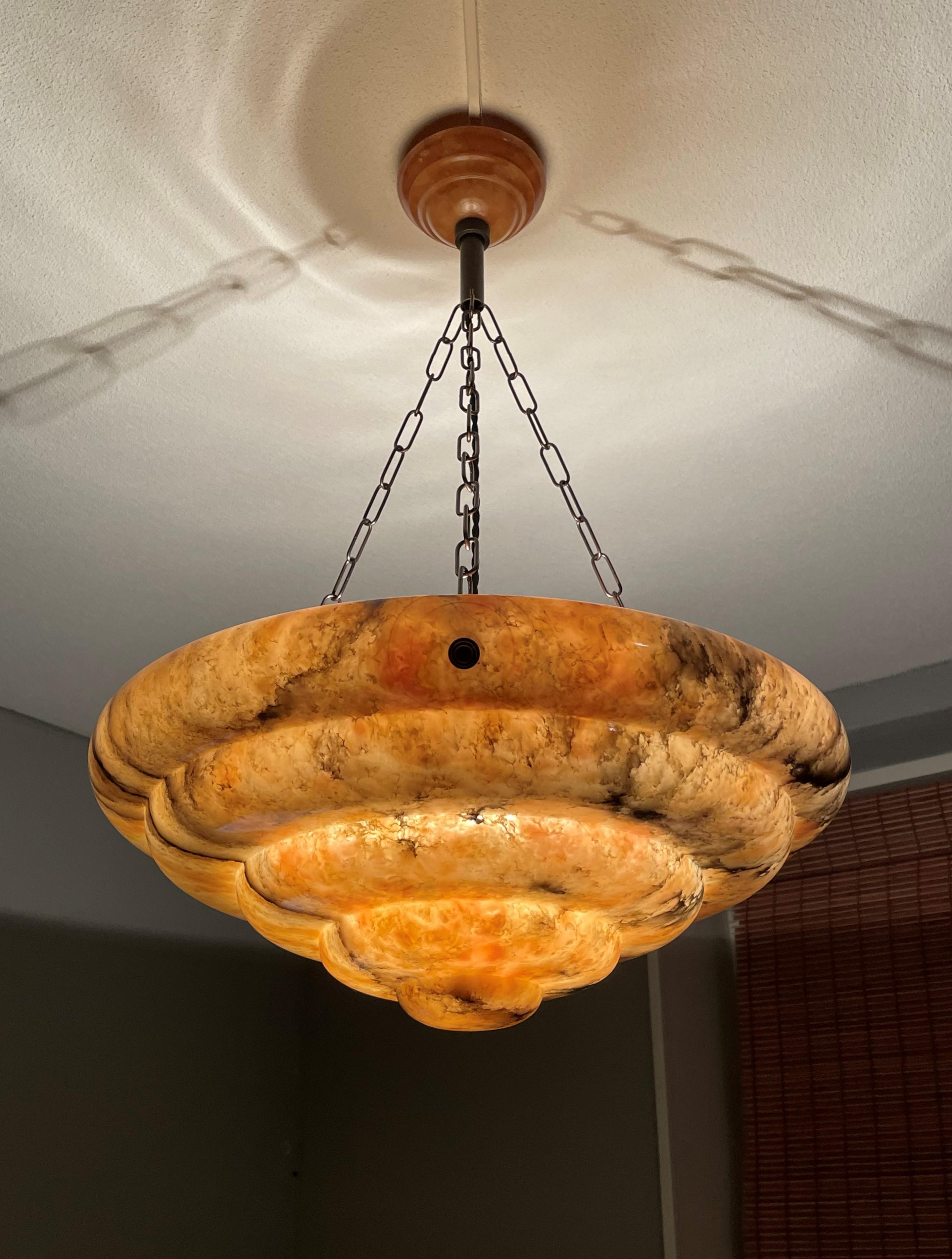 20th Century Large & Stunningly Layered Art Deco Alabaster Pendant Chandelier, Amazing Colors For Sale