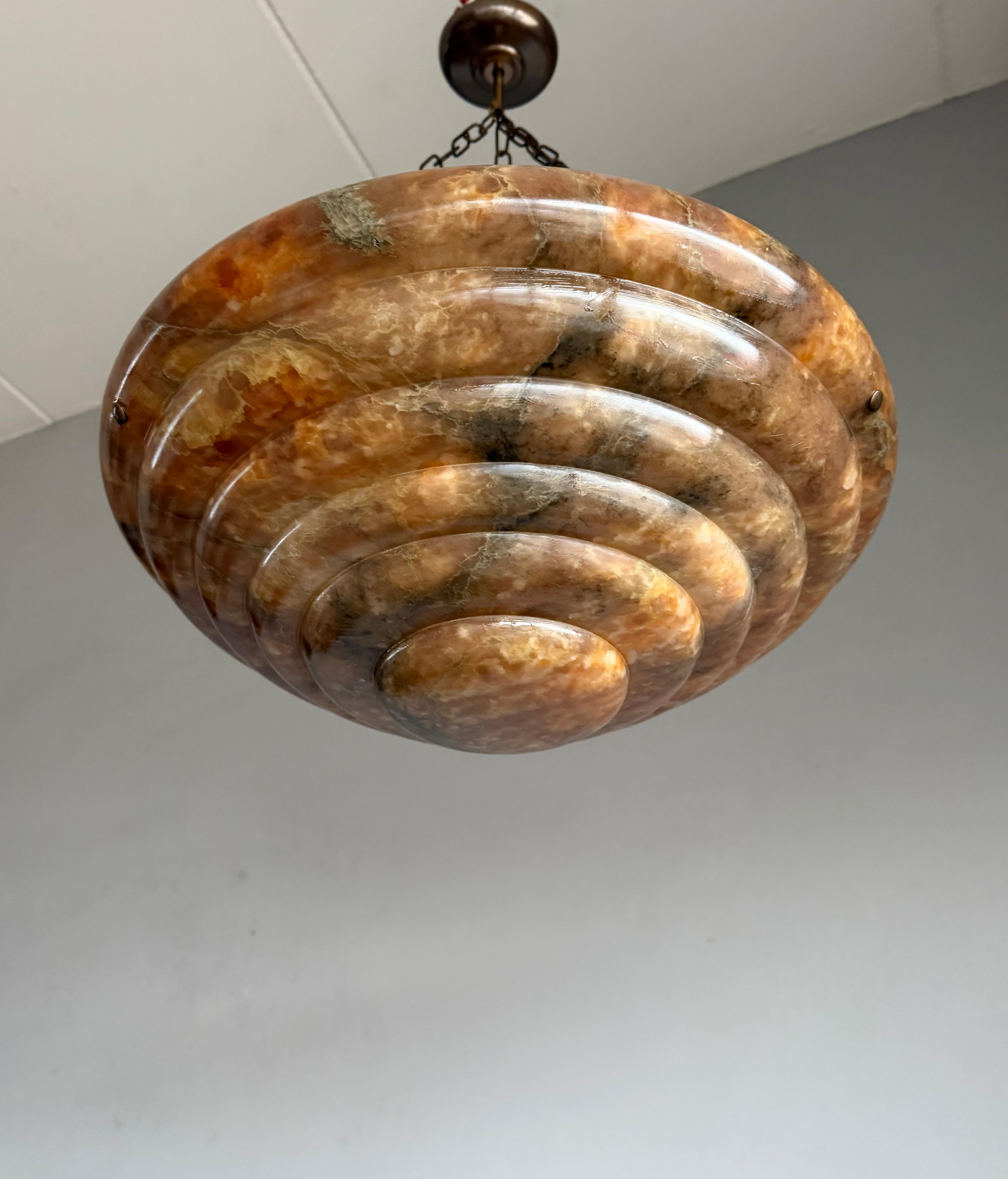 Large & Stunningly Layered Art Deco Alabaster Pendant Light, Amazing Colors For Sale 4
