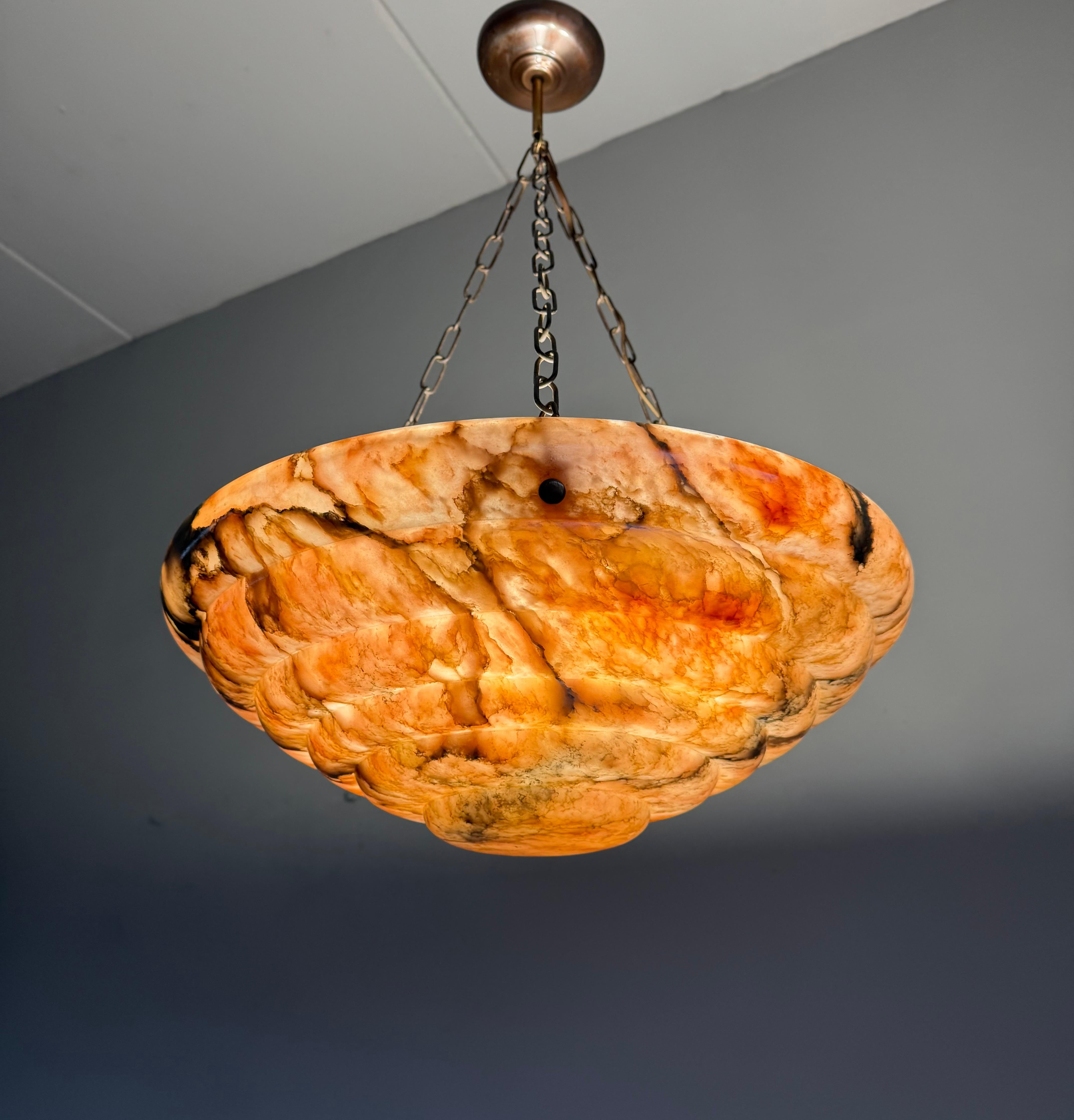 Large & Stunningly Layered Art Deco Alabaster Pendant Light, Amazing Colors For Sale 5